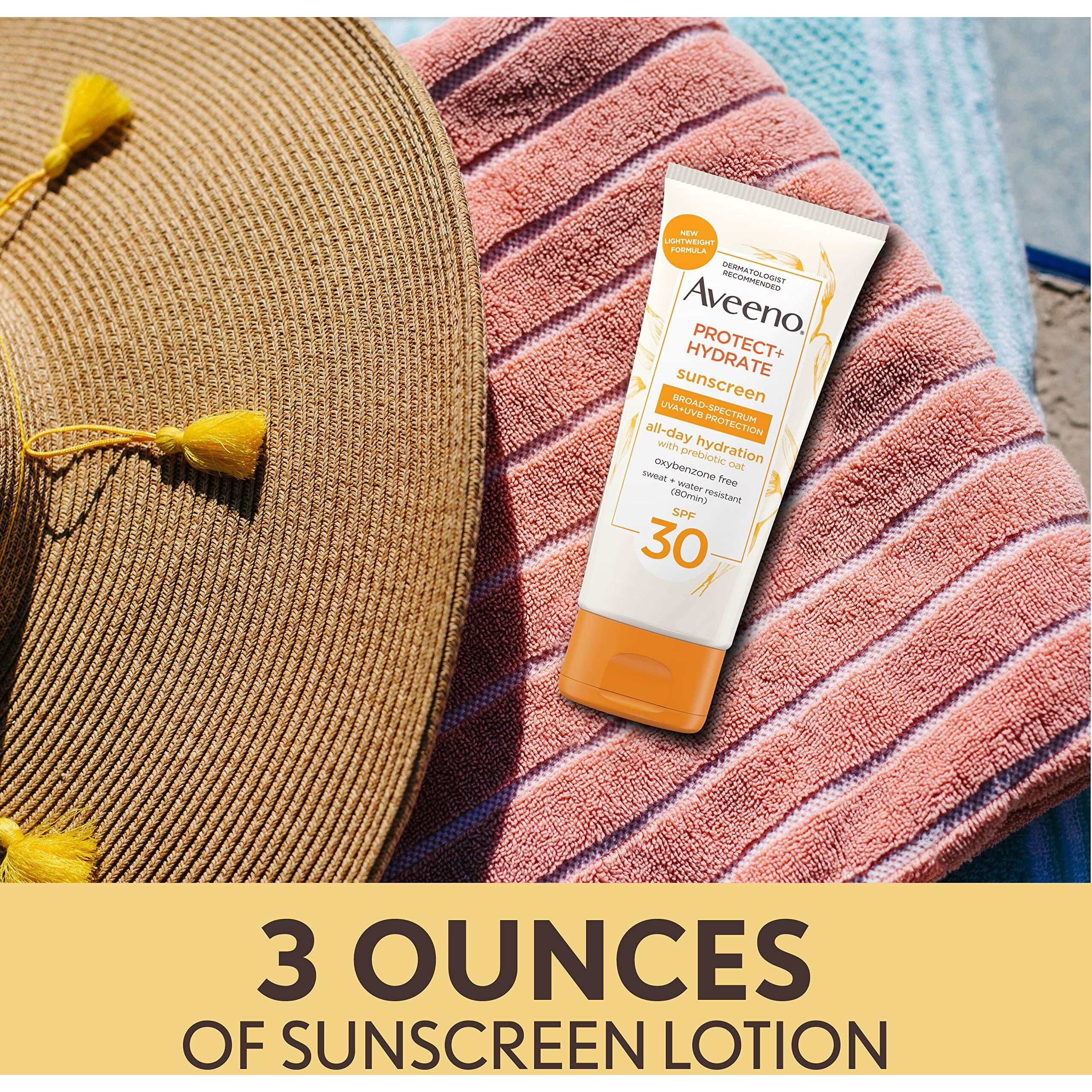 Aveeno Protect + Hydrate Moisturizing Body Sunscreen Lotion With Broad Spectrum Spf 30 & Prebiotic Oat, Weightless & Refreshing Feel, Paraben-free, Oil-free, Oxybenzone-free, 3.0 ounces