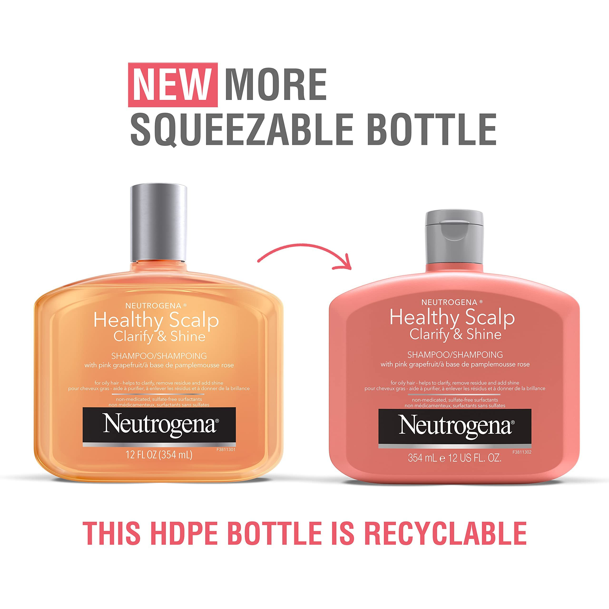 Neutrogena Exfoliating Healthy Scalp Clarify & Shine Shampoo for Oily Hair and Scalp, Anti-Residue Shampoo with Pink Grapefruit, pH-Balanced, Paraben & Phthalate-Free, Color-Safe, 12oz