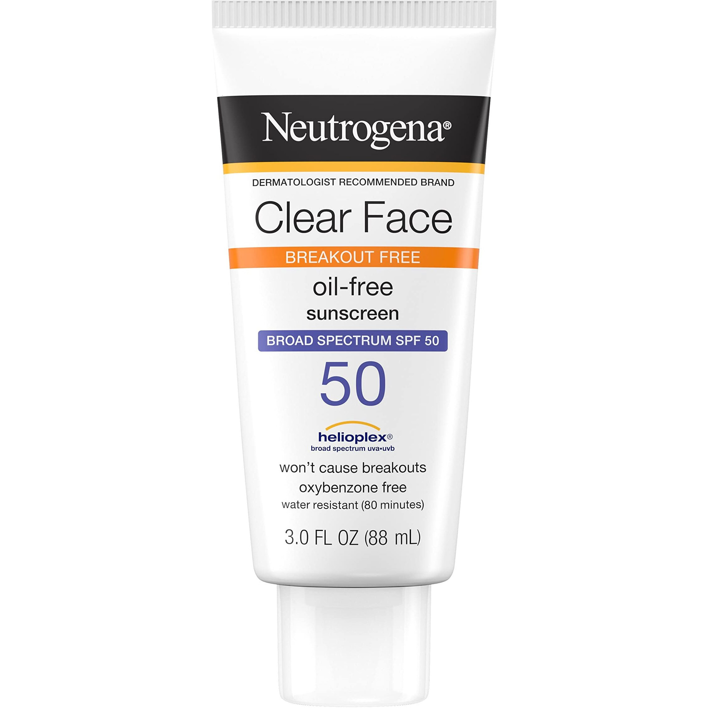 Neutrogena Clear Face Liquid Lotion Sunscreen for Acne-Prone Skin, Broad Spectrum SPF 50 UVA/UVB Protection, Oil-, Fragrance- & Oxybenzone-Free Facial Sunscreen, Non-Comedogenic, 3 fl. oz