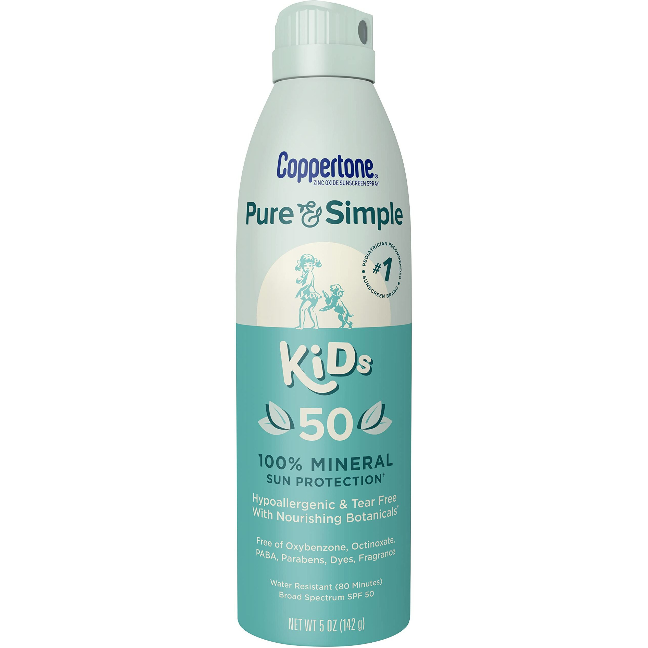 Coppertone Pure and Simple Kids Sunscreen Spray SPF 50, Zinc Oxide Mineral , Tear Free, Water Resistant, Broad Spectrum , 5 Oz