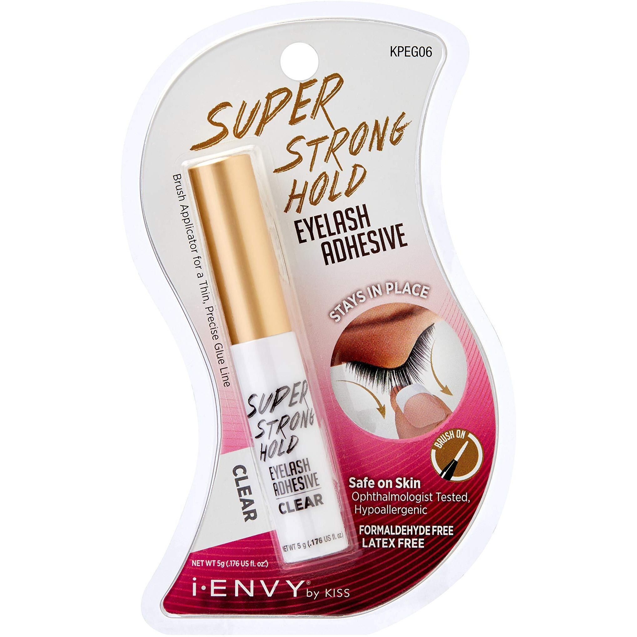 i-Envy by KISS Super Strong Hold Eyelash Adhesive, Waterproof Long-Lasting Strip Lash Glue, Natural-Looking Allergy & Latex Free with Brush Applicator (Clear)