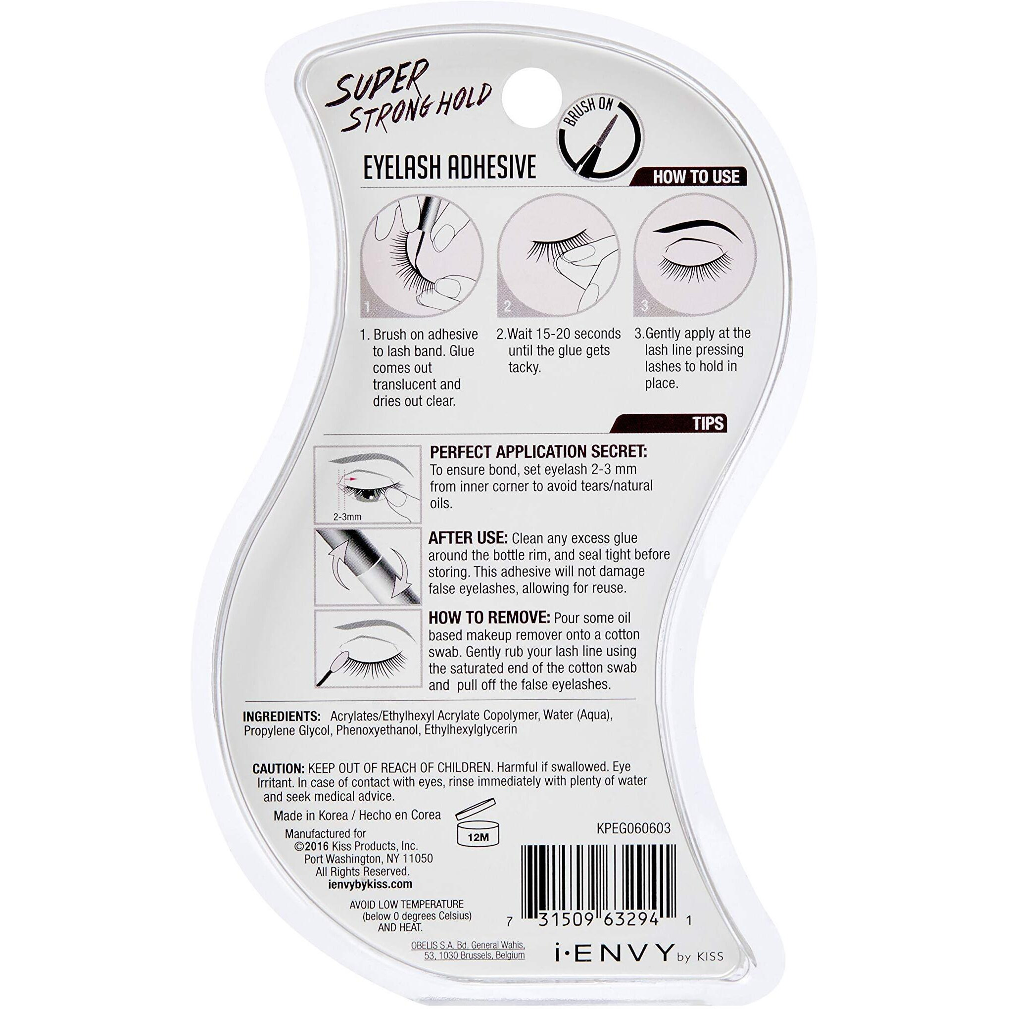 i-Envy by KISS Super Strong Hold Eyelash Adhesive, Waterproof Long-Lasting Strip Lash Glue, Natural-Looking Allergy & Latex Free with Brush Applicator (Clear)
