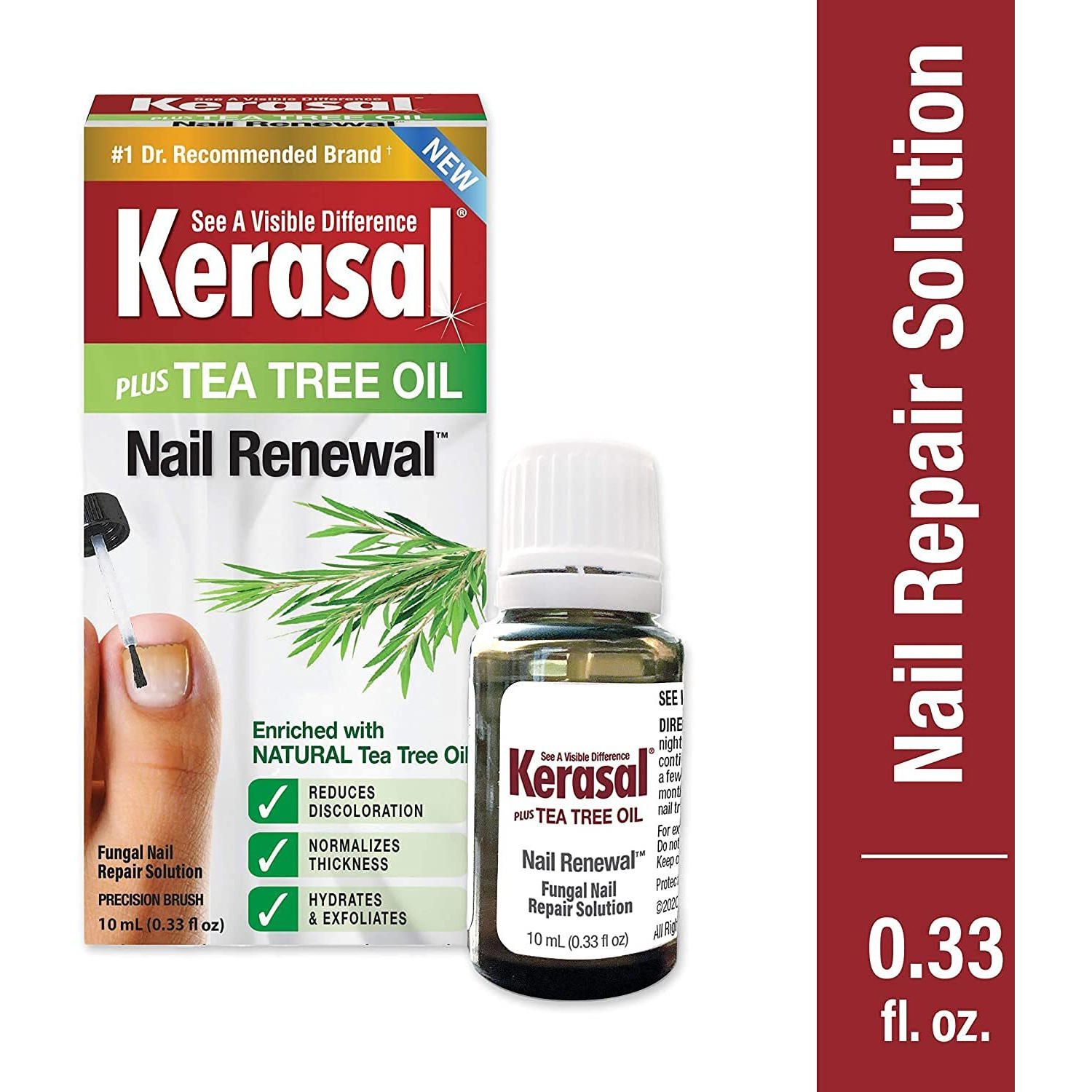 Kerasal Renewal Nail Repair Solution with Tea Tree Oil for Discolored and Damaged Nails, 0.33 Oz (Pack of 1)
