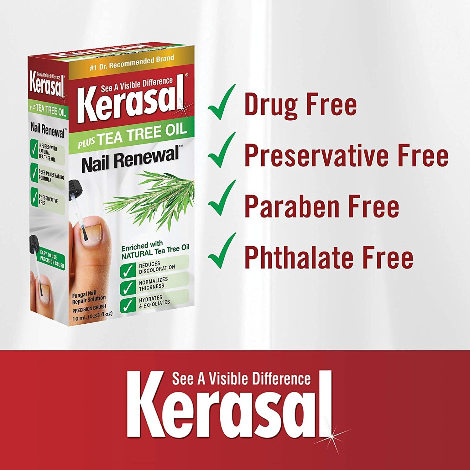 Kerasal Renewal Nail Repair Solution with Tea Tree Oil for Discolored and Damaged Nails, 0.33 Oz (Pack of 1)
