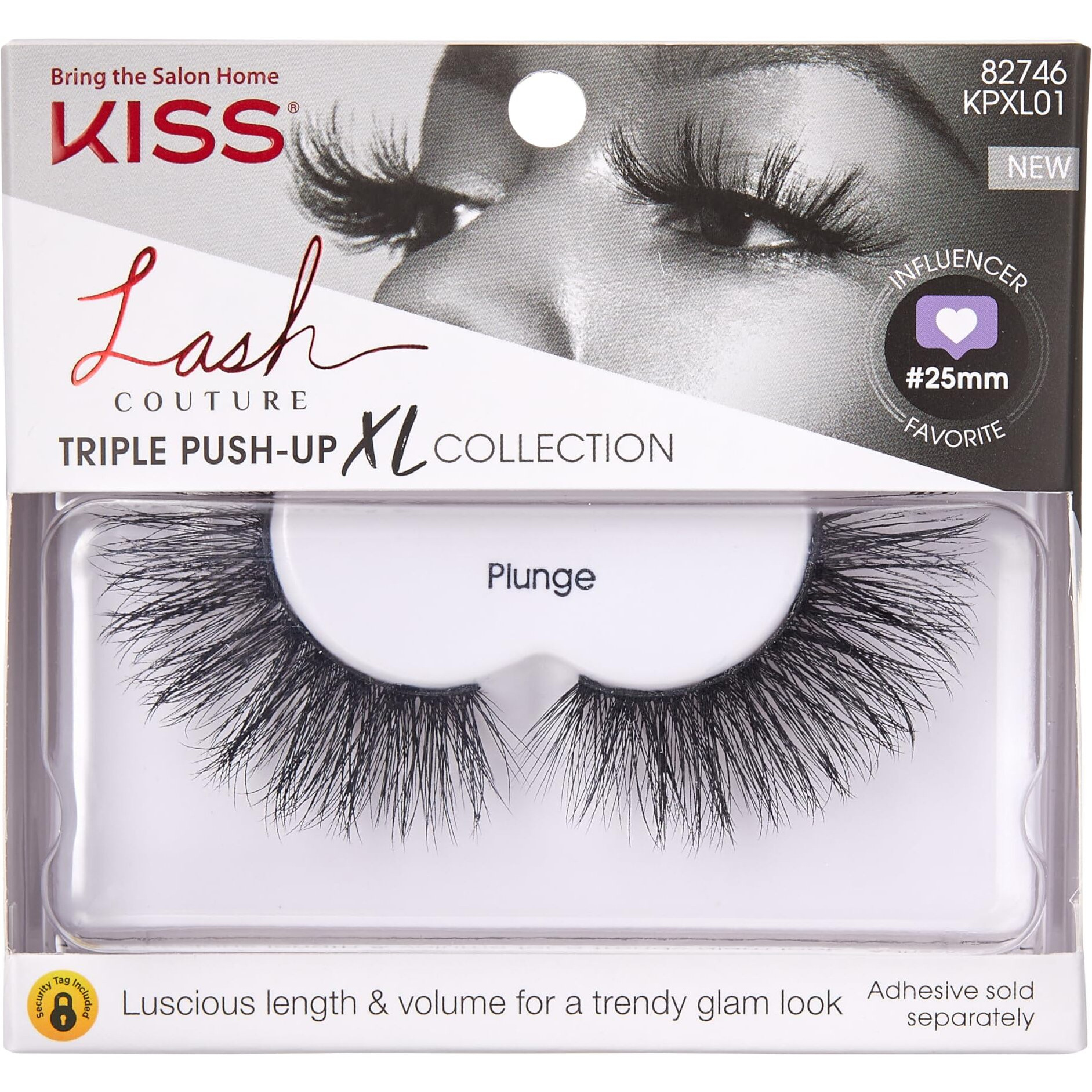 KISS Lash Couture Triple Push-up False Eyelashes, XL Collection 01', Includes, Contact Lens Friendly, Easy to Apply, Reusable Strip Lashes