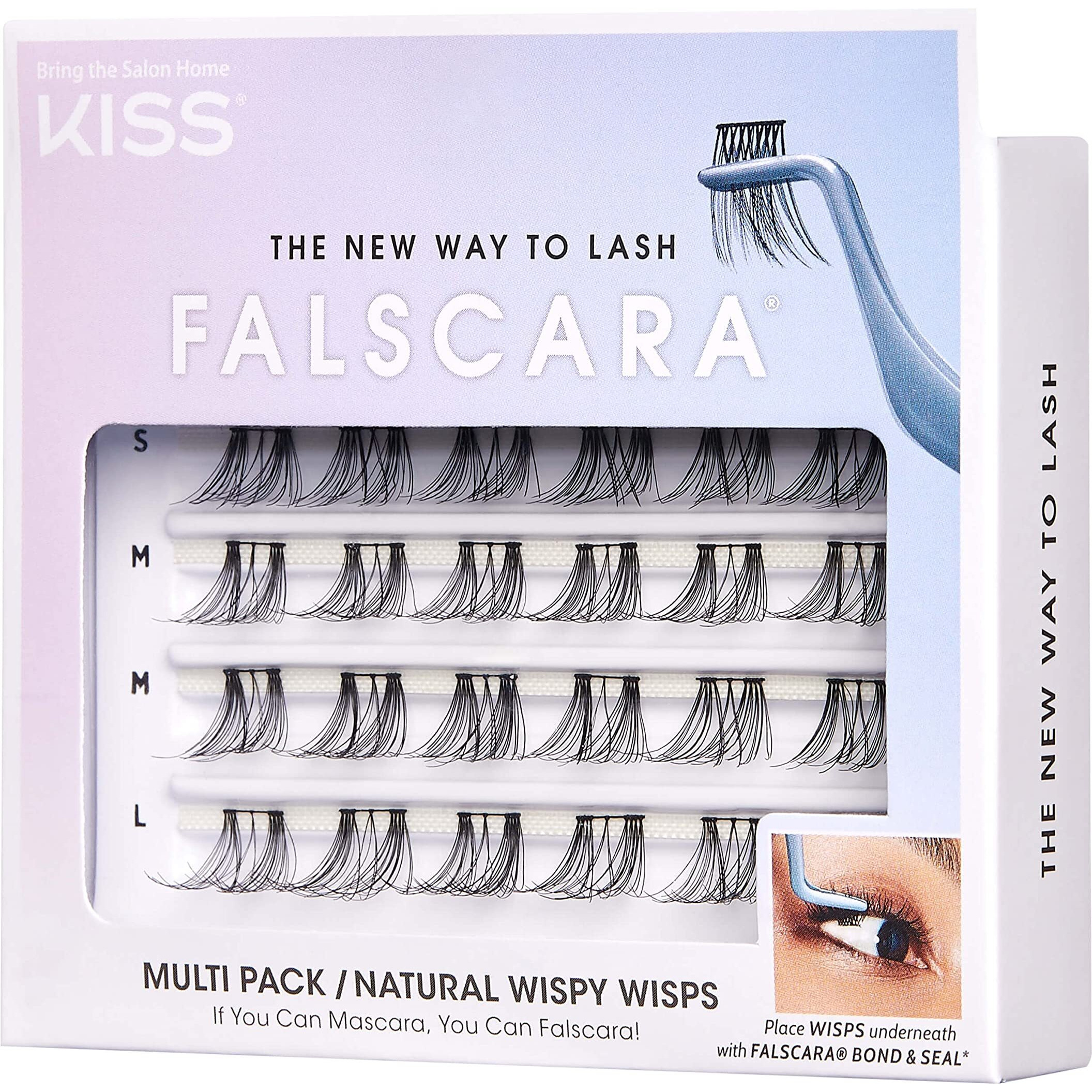 KISS Falscara Multipack False Eyelashes, Lash Clusters, Natural Wispy Wisps', 10mm-12mm-14mm, Includes 24 Assorted Lengths Wisps, Contact Lens Friendly, Easy to Apply, Reusable Strip Lashes