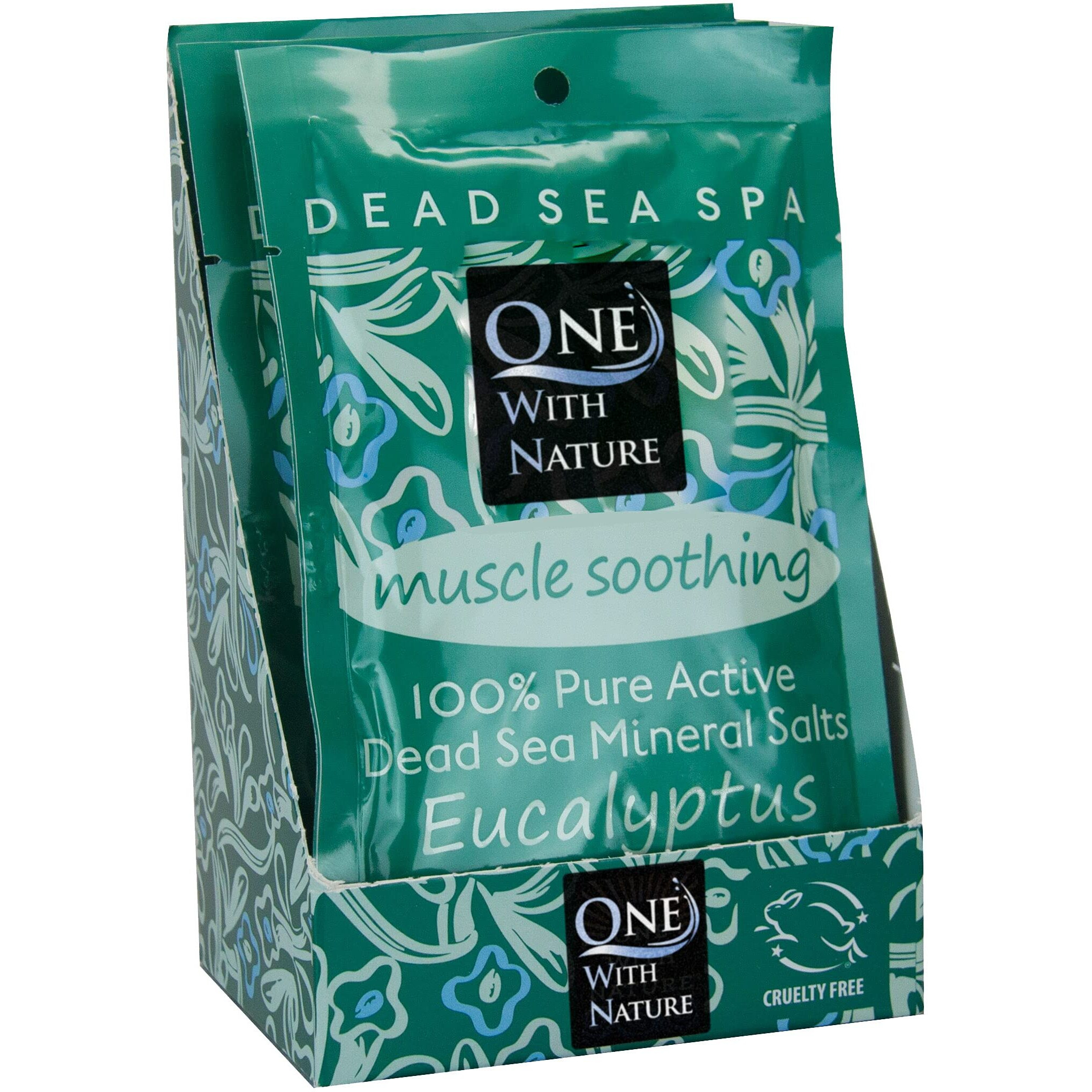 100% Pure Dead Sea Mineral Bath Salt Eucalyptus 6 Pack 2.5 oz Single Use Packets with Magnesium, Sulfur and 21 Essential Minerals. All Skin Types, Problem Skin. Natural, Therapeutic.