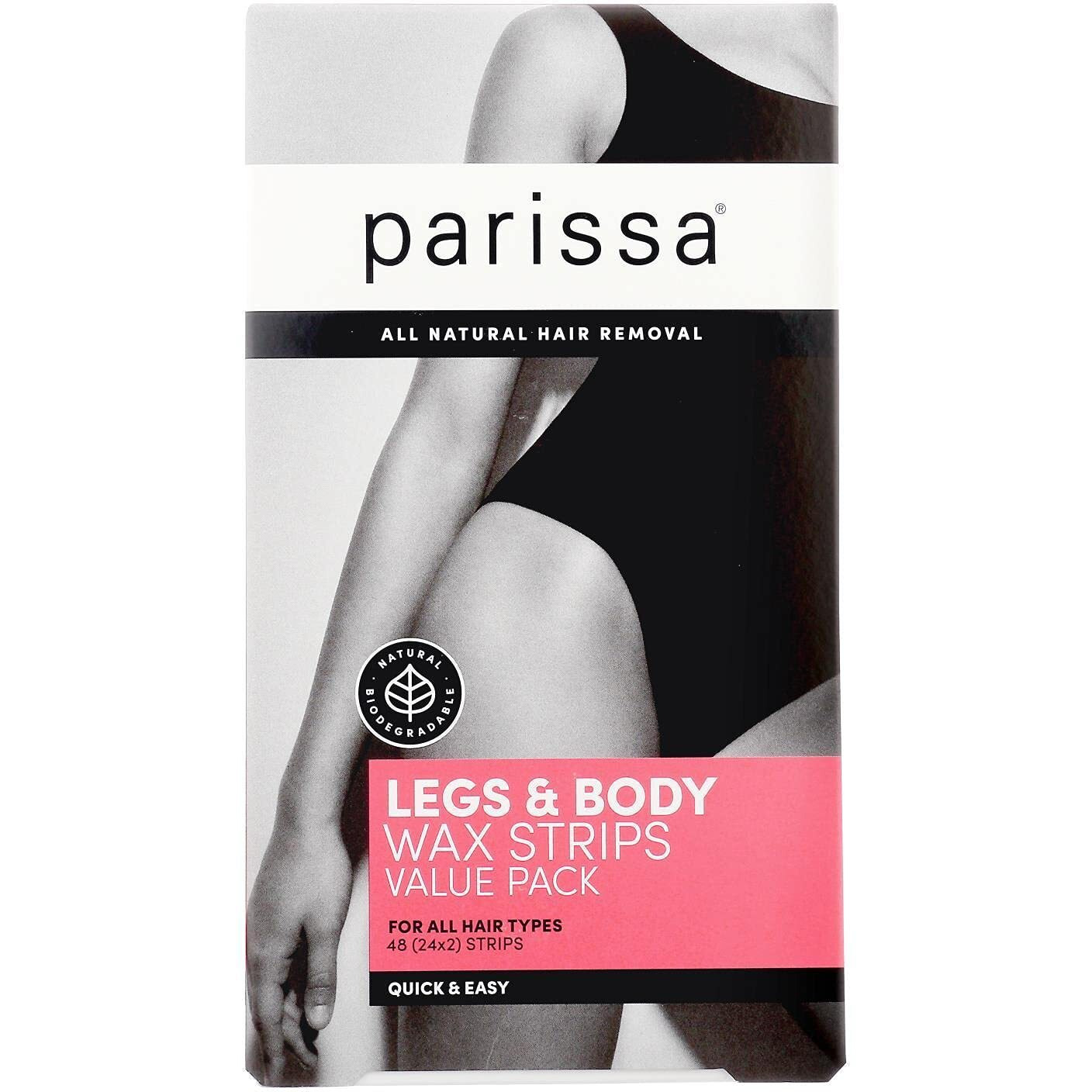 Parissa Legs & Body Wax Strips Kit Value Pack for Body Hair Removal, At-Home Waxing Kit with Ready-to-Use Large Wax Strips, 5ml Aftercare Oil, Suitable for All Hair Types, Skin-Safe (48 Pack)