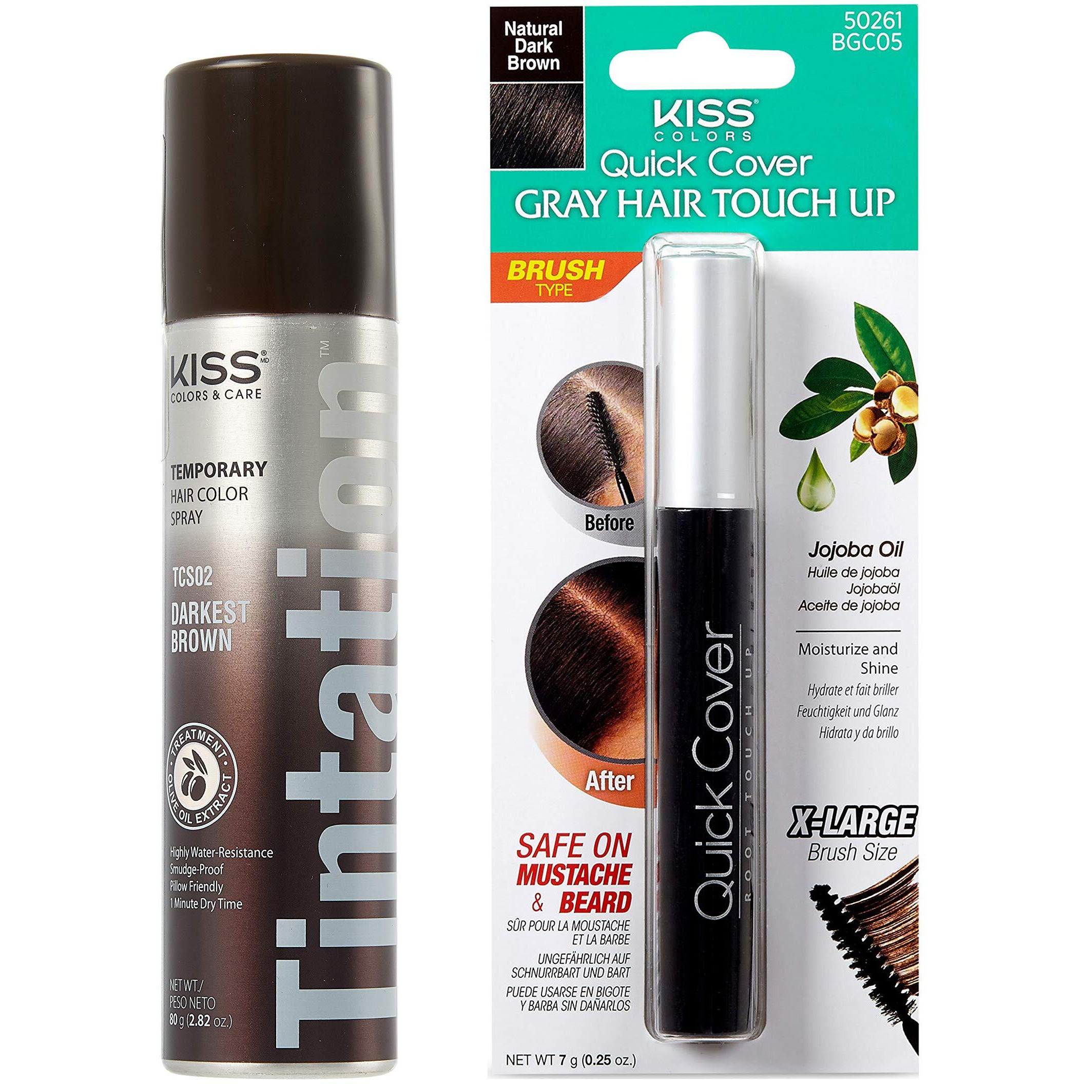 KISS Tintation Temporary Hair Color Spray & Hair Mascara (Darkest Brown)