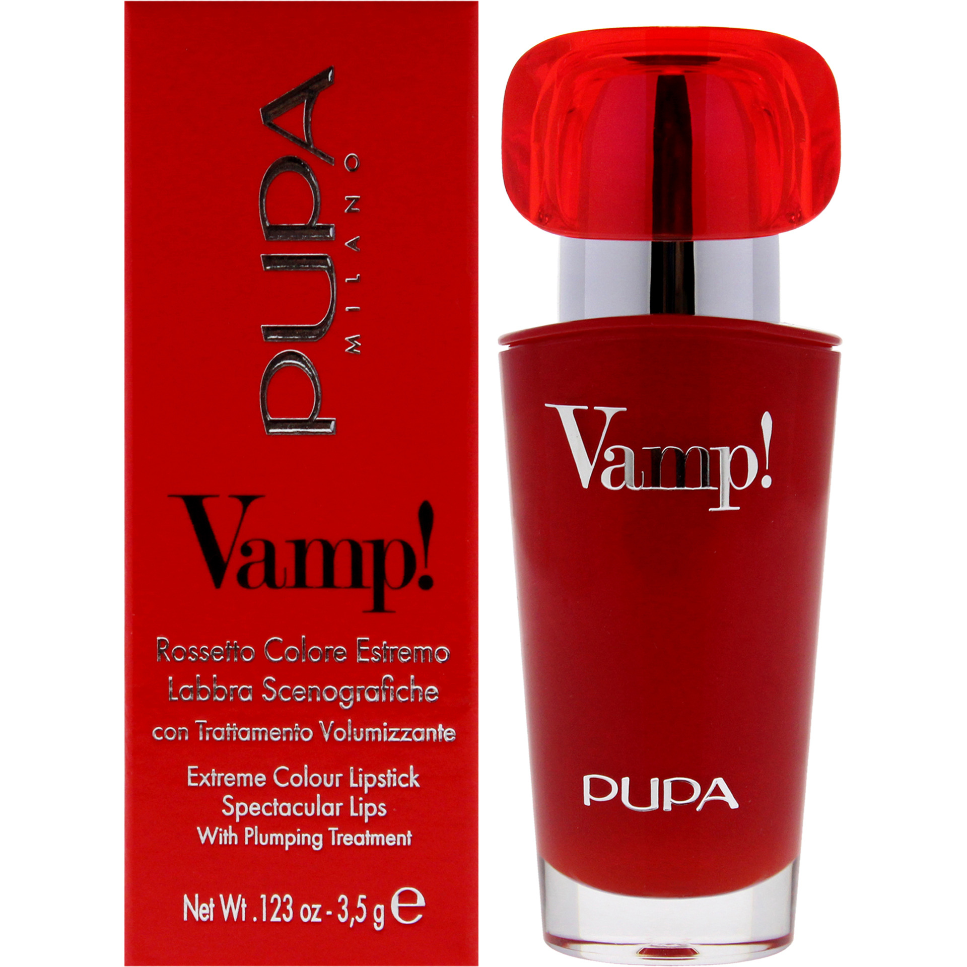 Vamp Extreme Colour Lipstick with Plumping Treatment - 302 Ruby Red by Pupa Milano for Women - 0.123 oz Lipstick