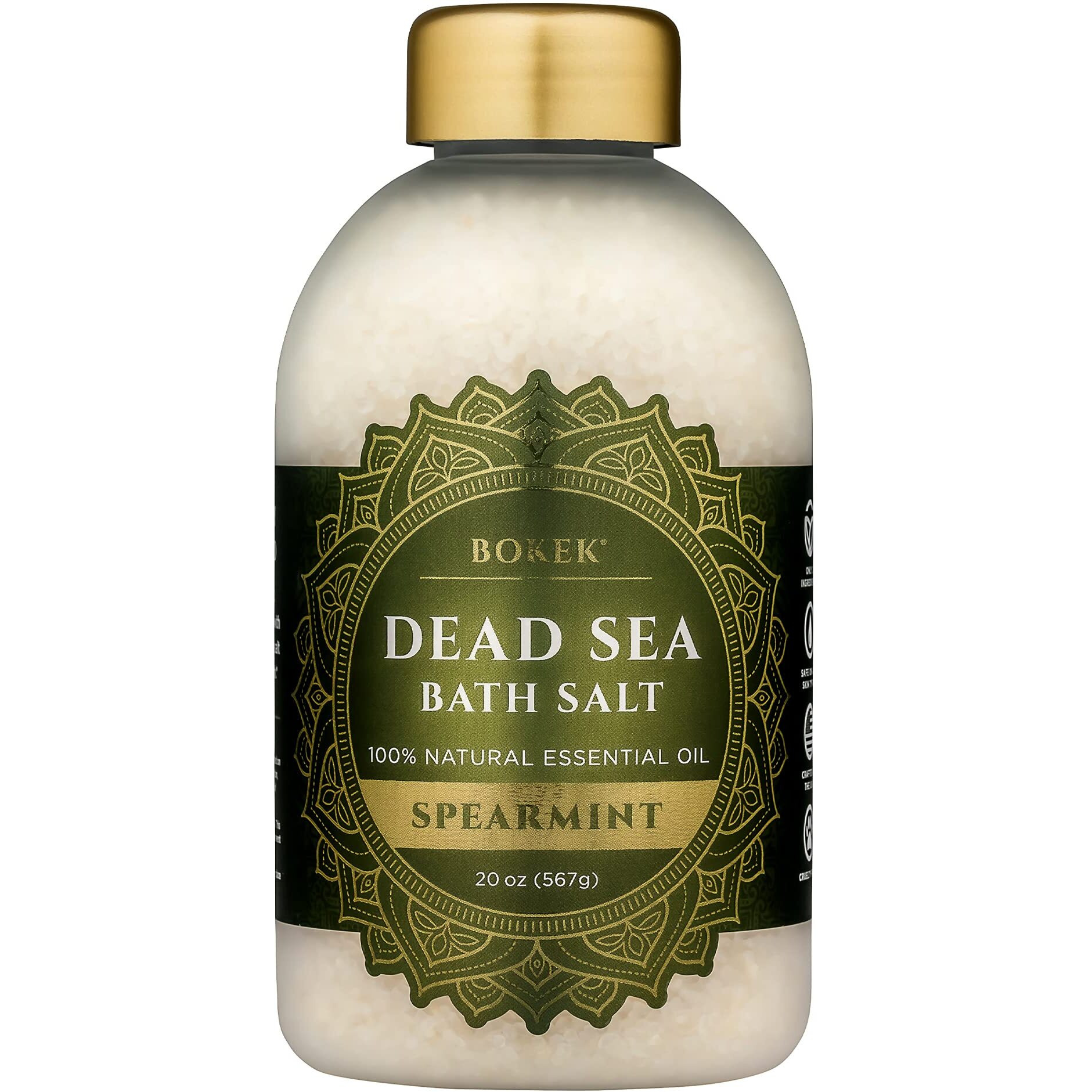Bokek Bokek Organic Spearmint Bath Salt, Dead Sea Salt Scented With Certified Organic Essential Oil, 20 Ounce Jar, White, Spearmint, 20 ounces