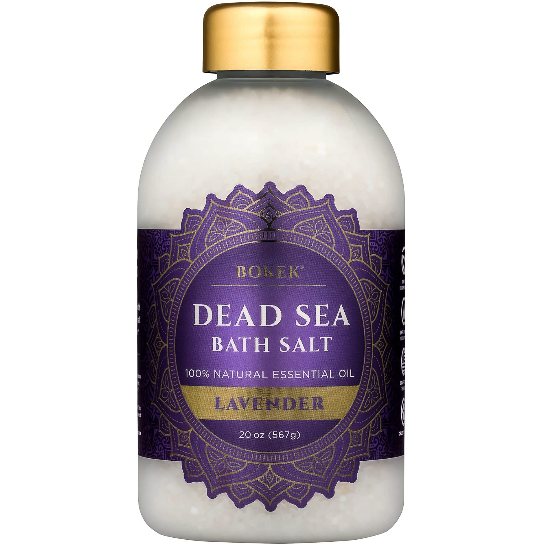 Bokek Bokek Organic Lavender Bath Salt, Dead Sea Salt Scented With Certified Organic Essential Oil, 20 Ounce Jar, White, Lavender, 20 ounces