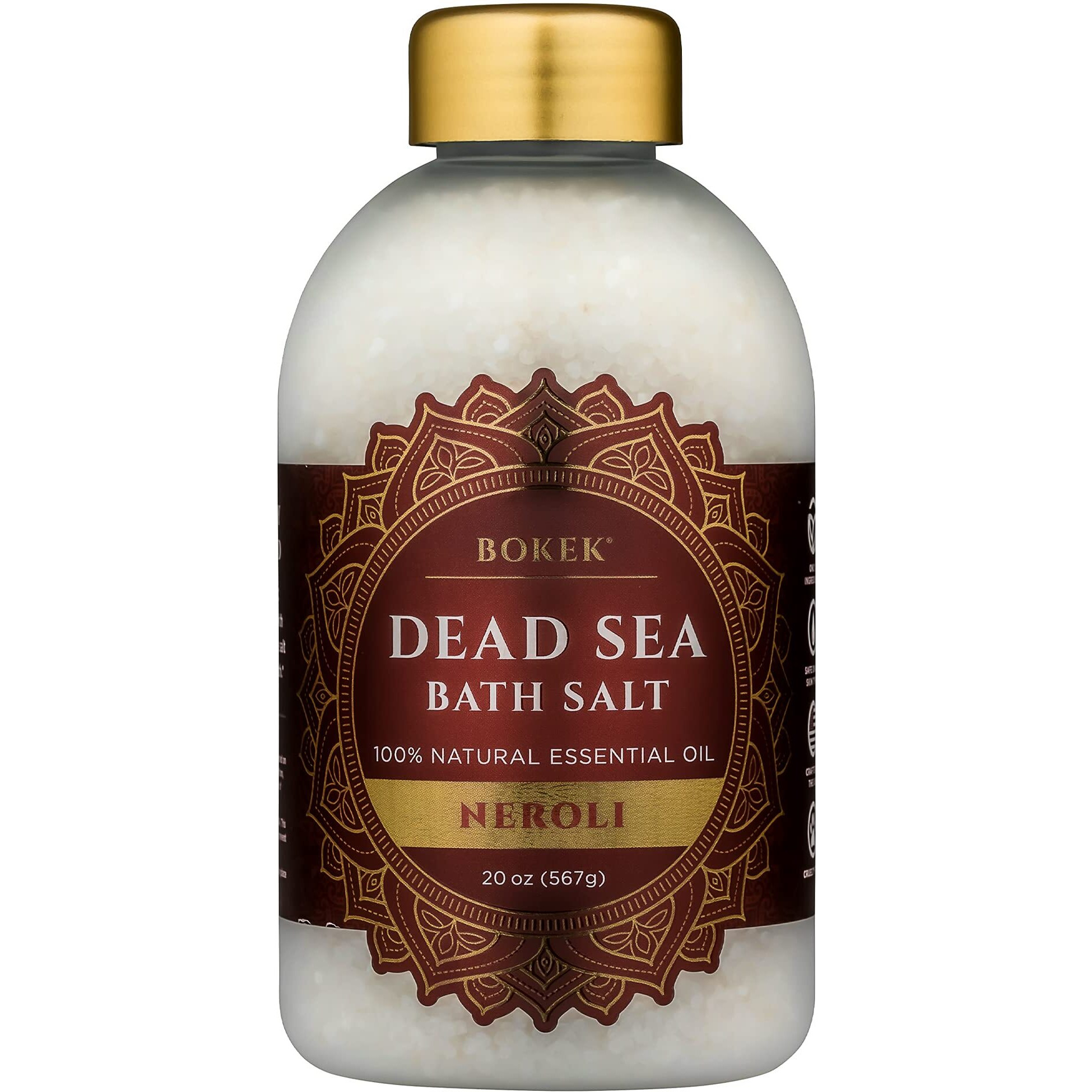 Bokek Bokek Organic Neroli Bath Salt, Dead Sea Salt Scented With Certified Organic Essential Oil, 20 Ounce Jar, White, Neroli, 20 ounces