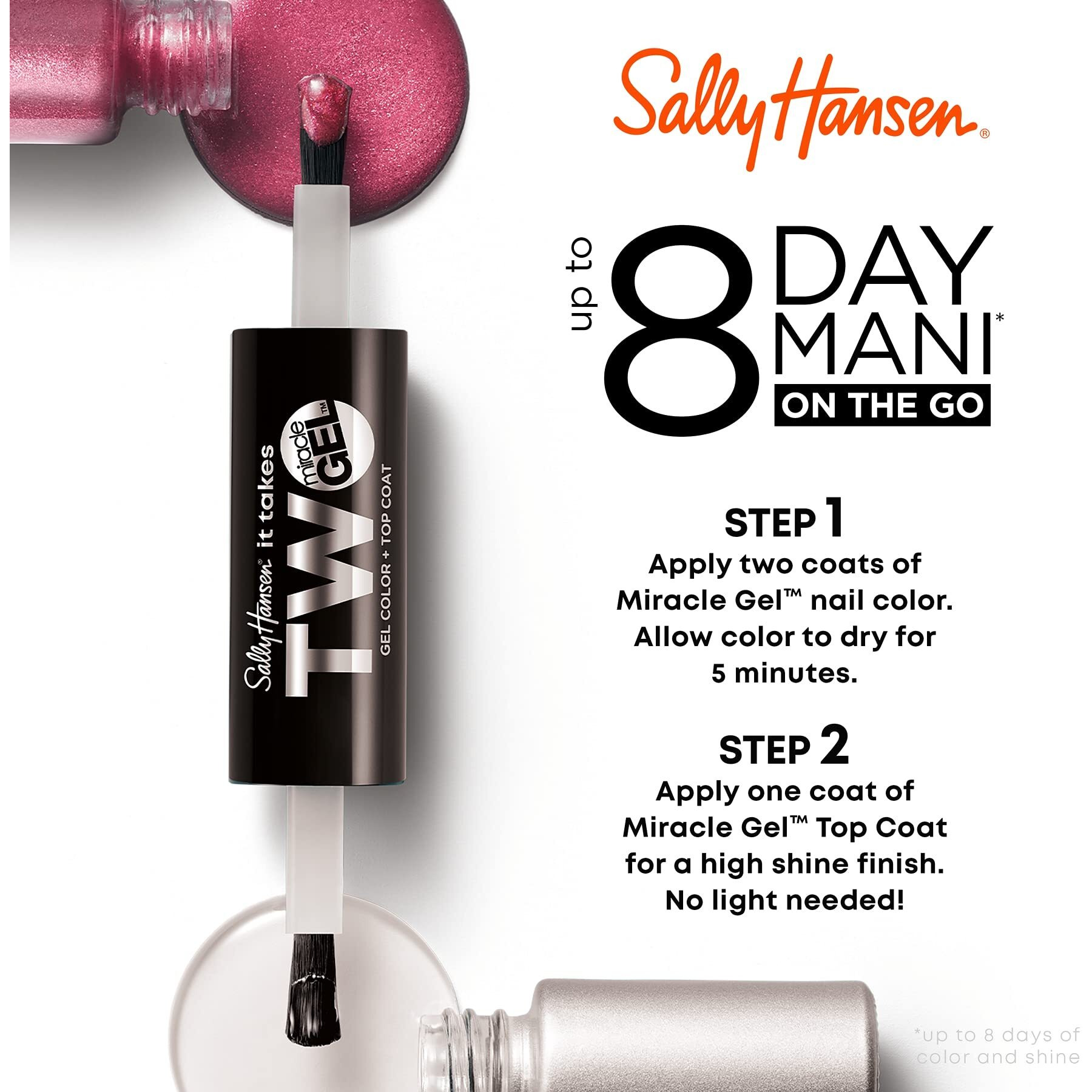 Miracle Gel It Take Two - 920 Rain-Glow by Sally Hansen for Women - 2 Pc 0.12oz Nail Polish, 0.12oz Top Coat