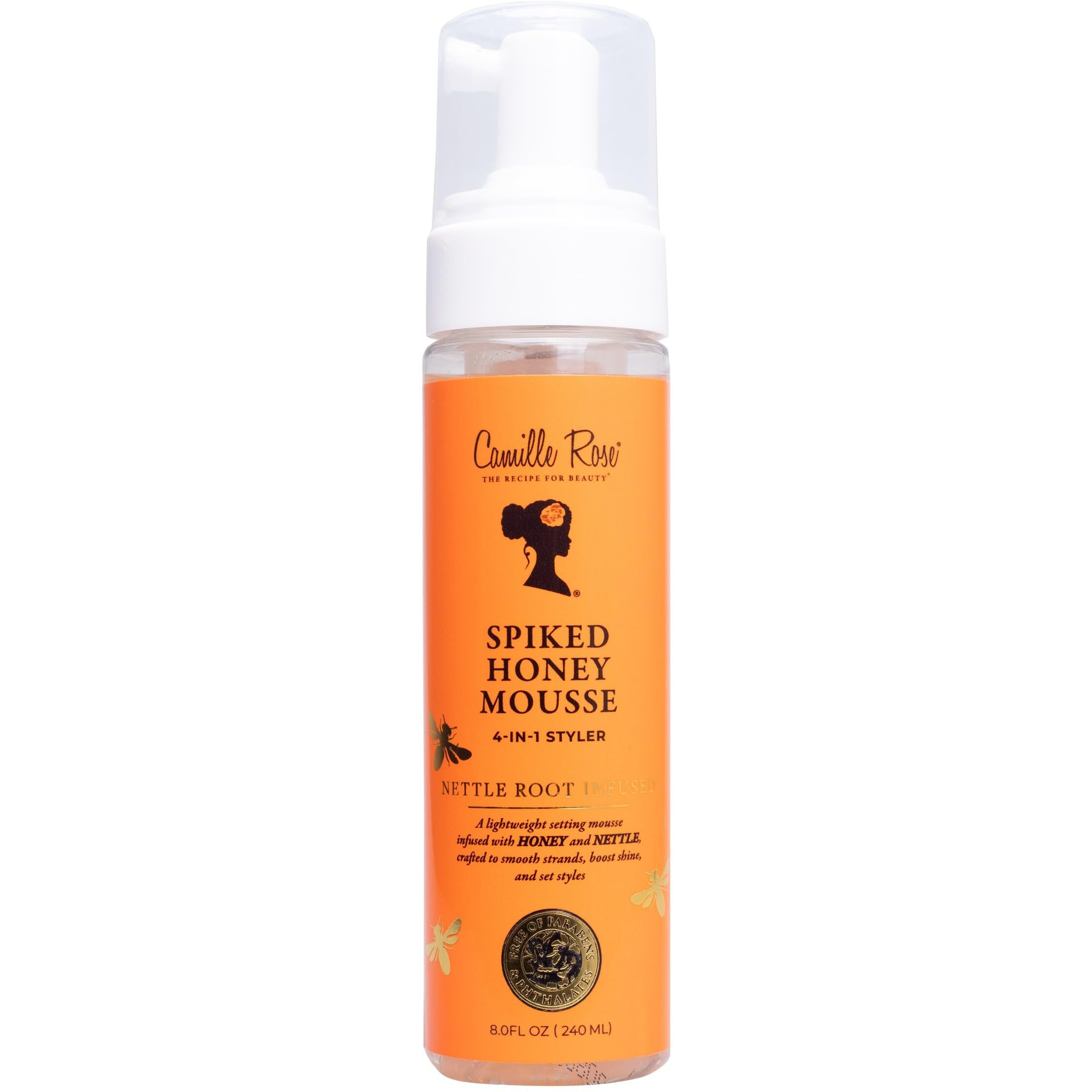 Camille Rose Spiked Honey Mousse, 4-in-1 Hair Styler with Nettle Root, to Nourish and Hydrate Strands, Define Curls, and Add shine, for All Hair Types, 8 fl oz