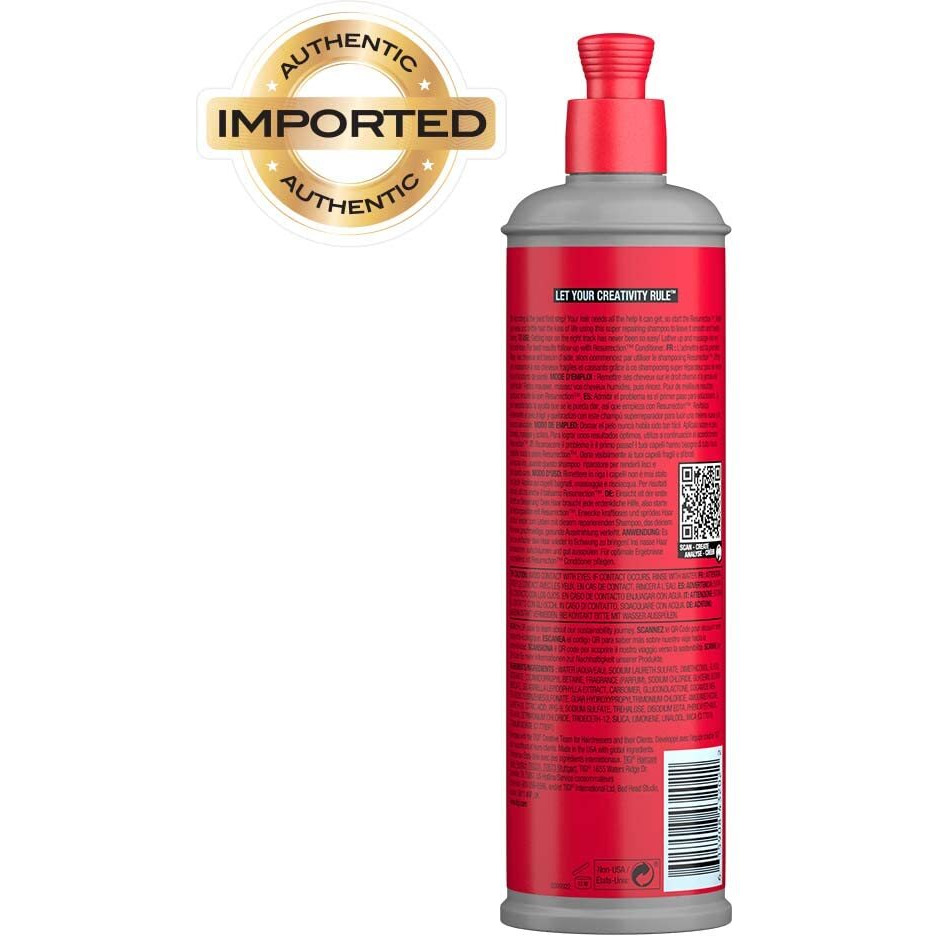 TIGI Bed Head RESURRECTION REPAIR SHAMPOO FOR DAMAGED HAIR 13.53 fl oz