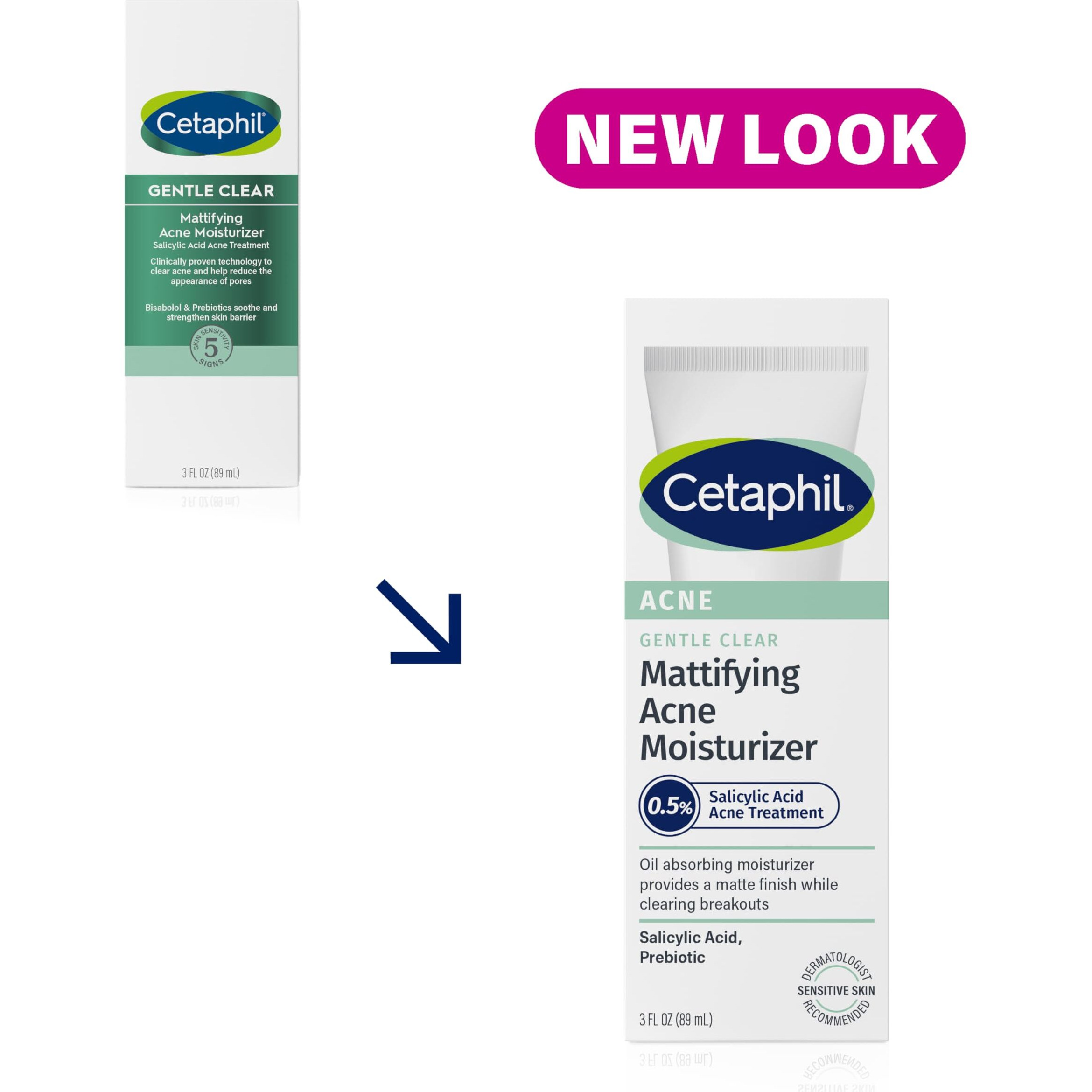 Cetaphil Face Moisturizer, Gentle Clear Mattifying Acne Moisturizer With 0.5% Salicylic Acid, Hydrates and Treats Sensitive Acne Prone Skin, Skin Care for Sensitive Skin, 3oz (Packaging May Vary)