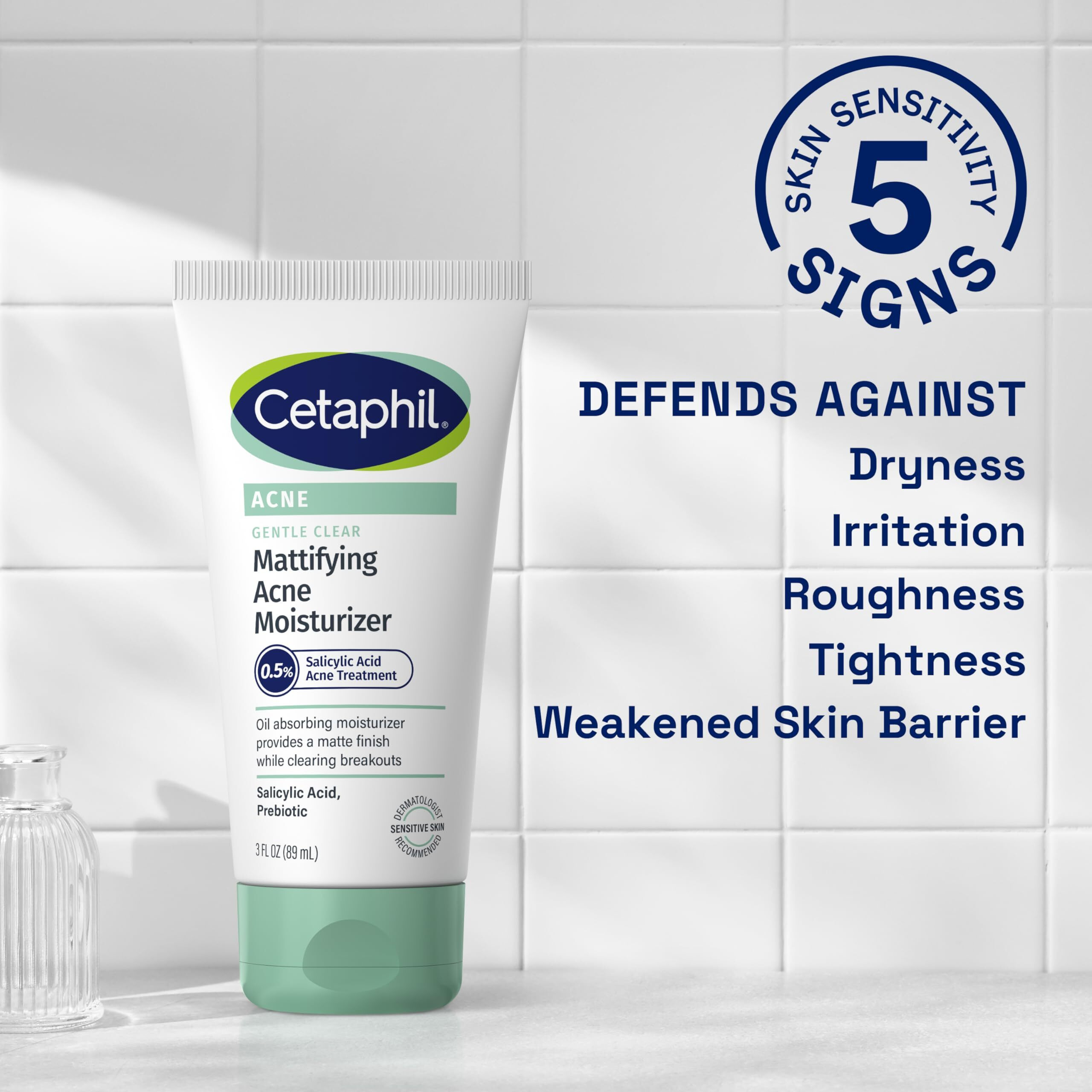 Cetaphil Face Moisturizer, Gentle Clear Mattifying Acne Moisturizer With 0.5% Salicylic Acid, Hydrates and Treats Sensitive Acne Prone Skin, Skin Care for Sensitive Skin, 3oz (Packaging May Vary)
