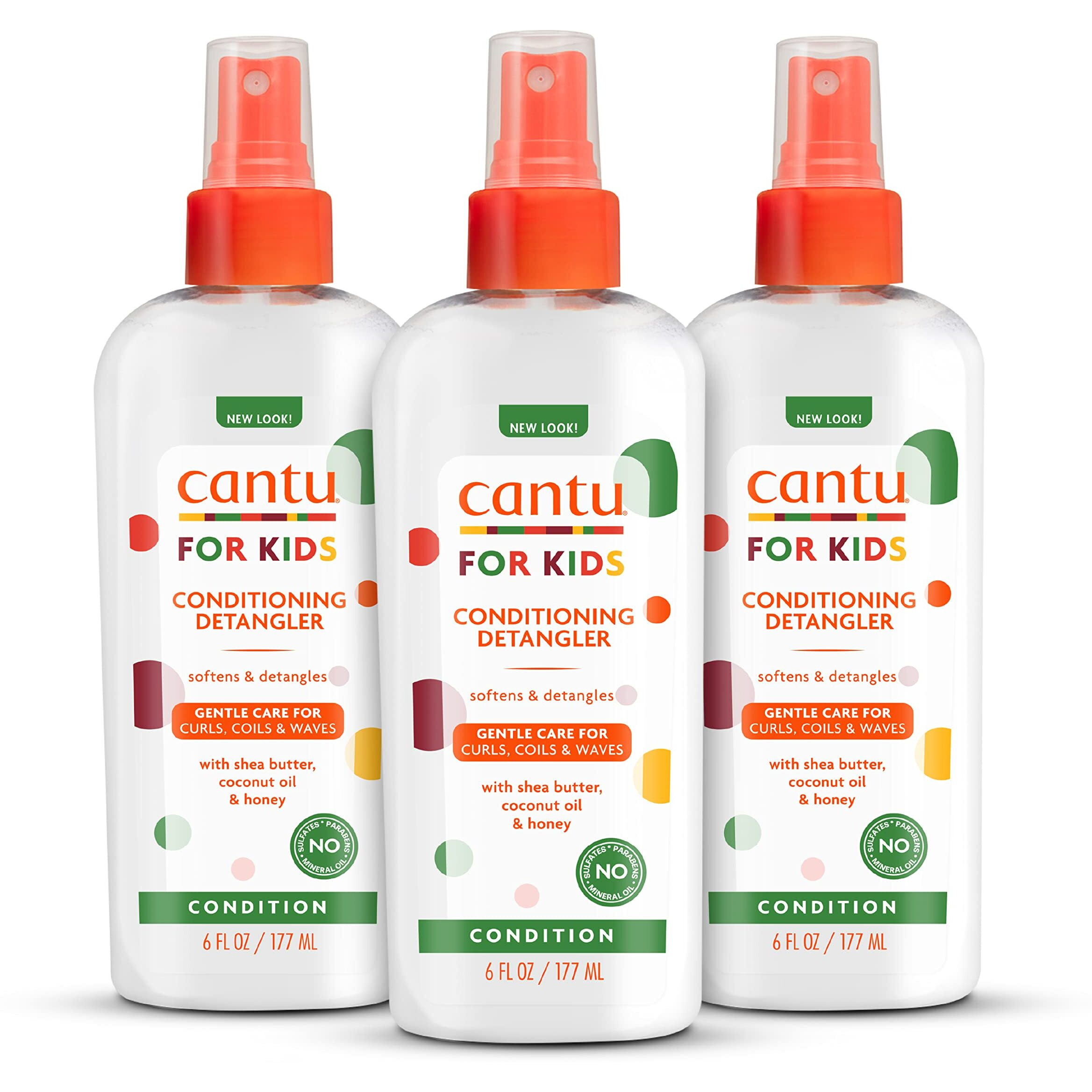 Cantu Care for Kids Paraben & Sulfate-Free Conditioning Detangler with Shea Butter, 6 fl oz (Pack of 3) (Packaging May Vary)