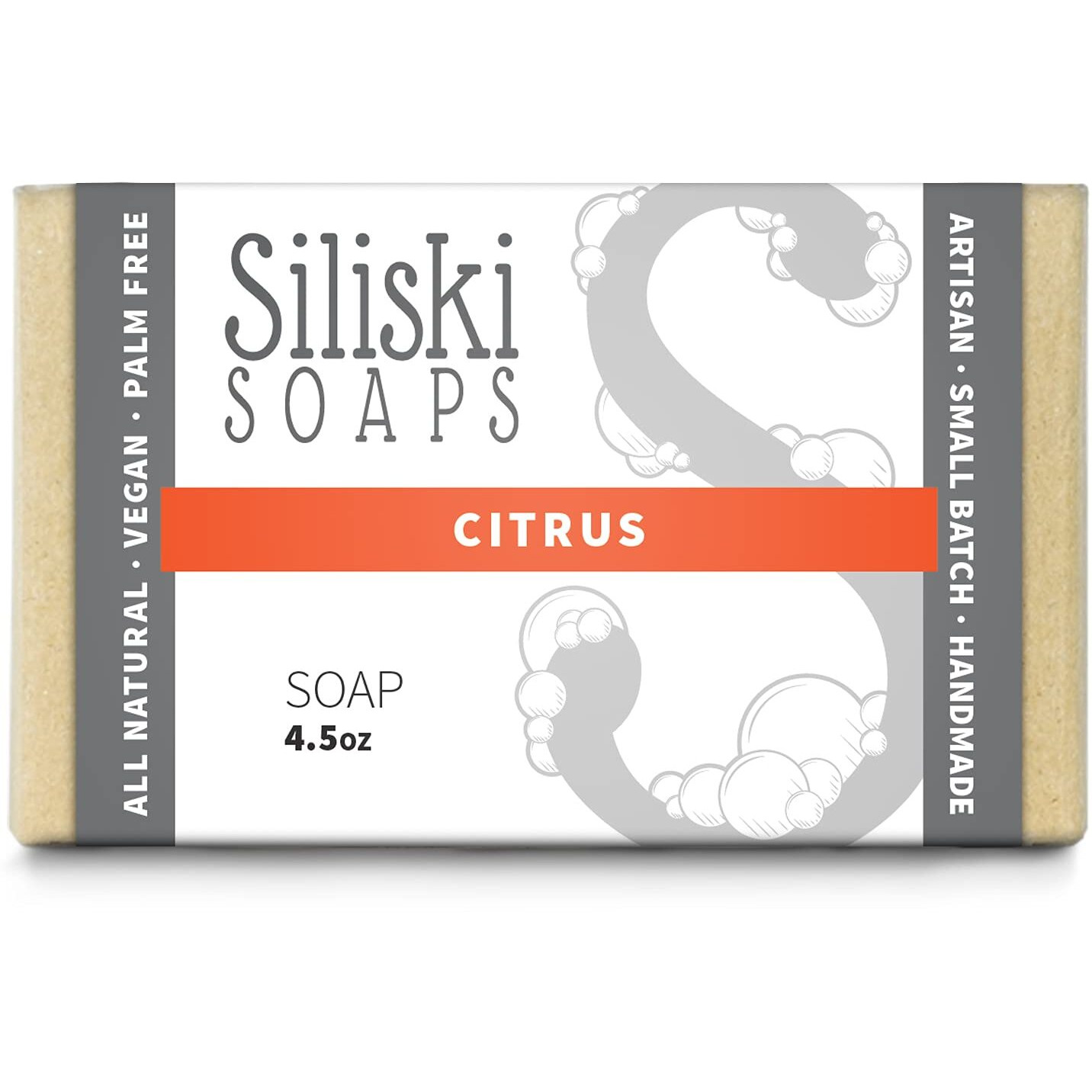 Siliski Soaps Simple Skincare, Hard, Gentle, Bath Soap, All Natural, Vegan and Palm Free - Citrus, 4.5 Oz