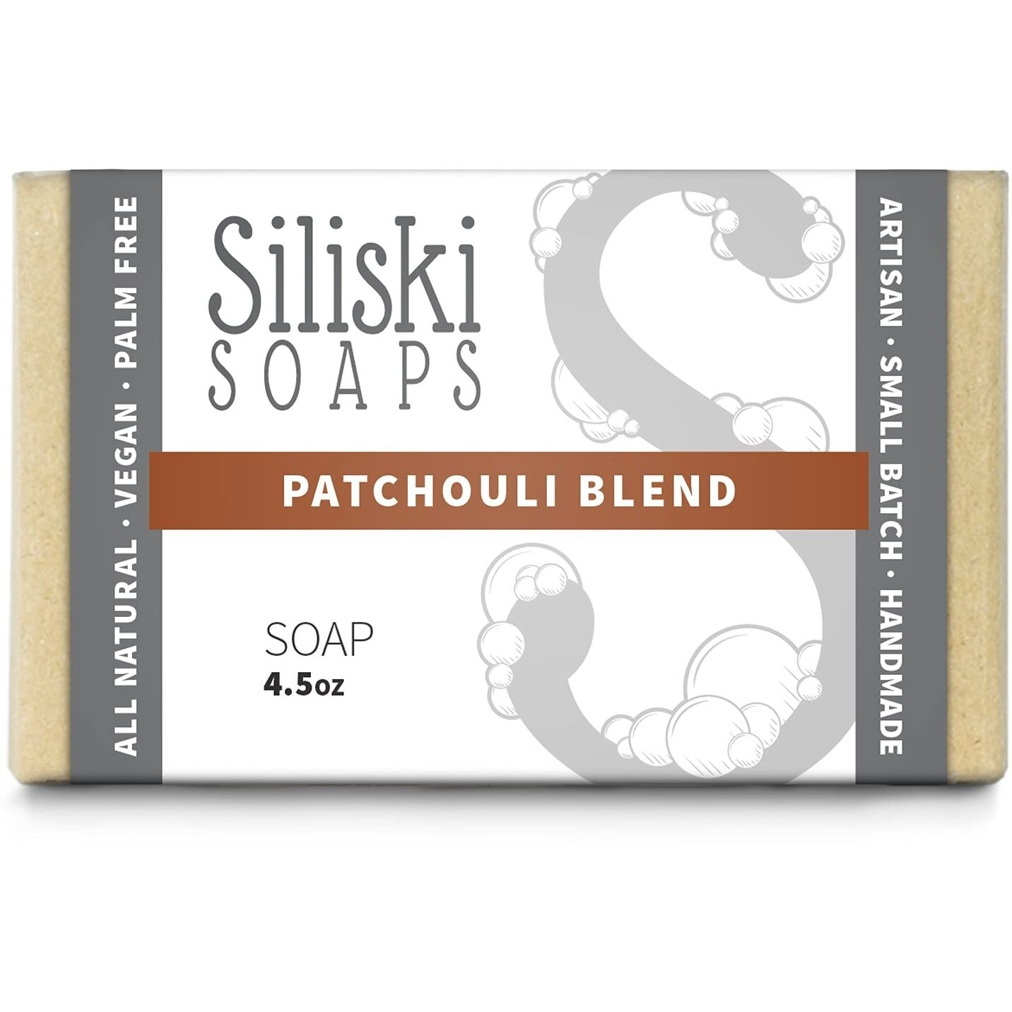 Siliski Soaps Simple Skincare, Hard, Gentle, Bath Soap, All Natural, Vegan and Palm Free - Patchouli Blend, 4.5 Oz