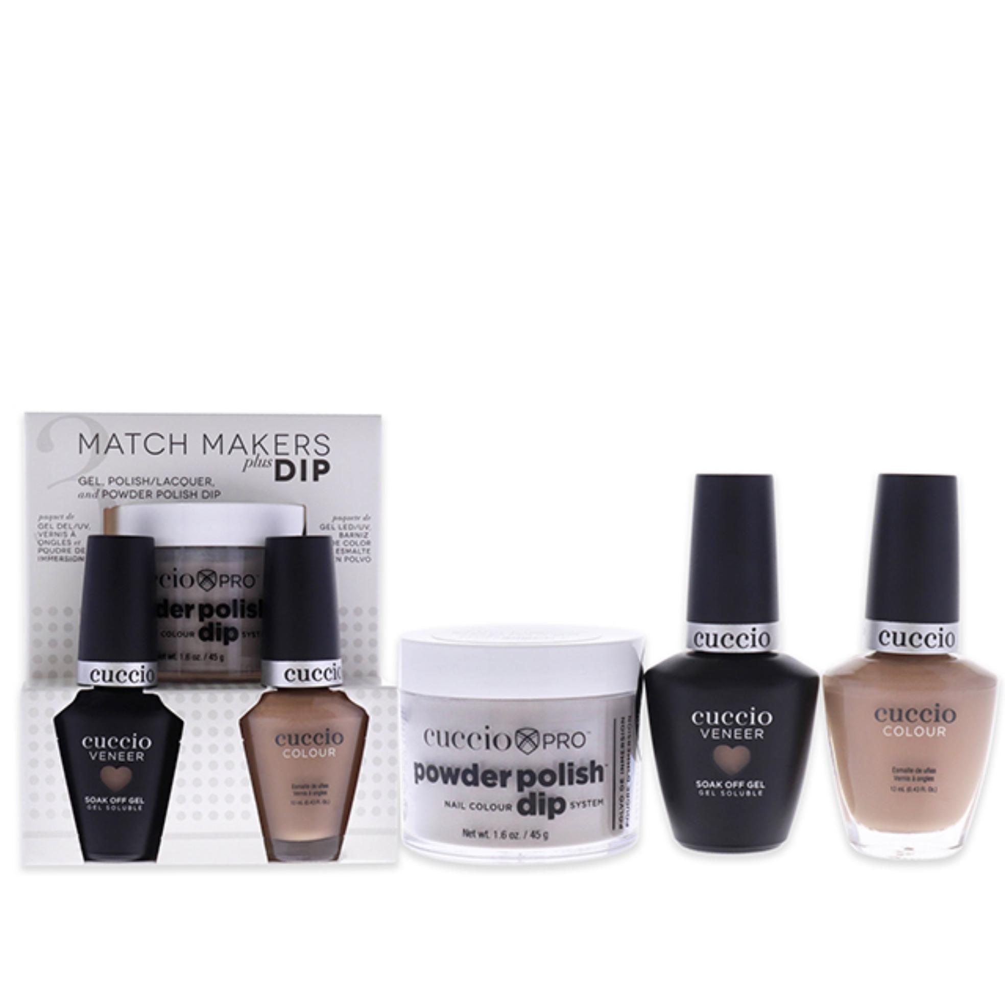 Match Makers Plus Dip - See You Latte by Cuccio Colour for Women - 3 Pc 1.6oz Pro Powder Polish Dip System, 0.44oz Veneer Soak Off Gel, 0.43oz Colour Nail Polish