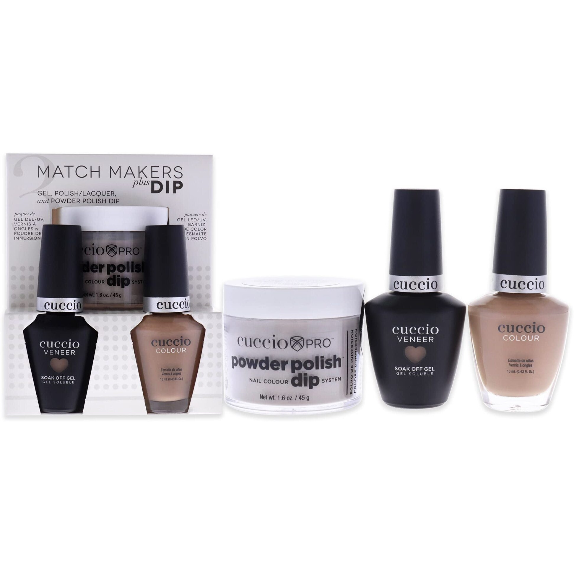 Match Makers Plus Dip - See You Latte by Cuccio Colour for Women - 3 Pc 1.6oz Pro Powder Polish Dip System, 0.44oz Veneer Soak Off Gel, 0.43oz Colour Nail Polish
