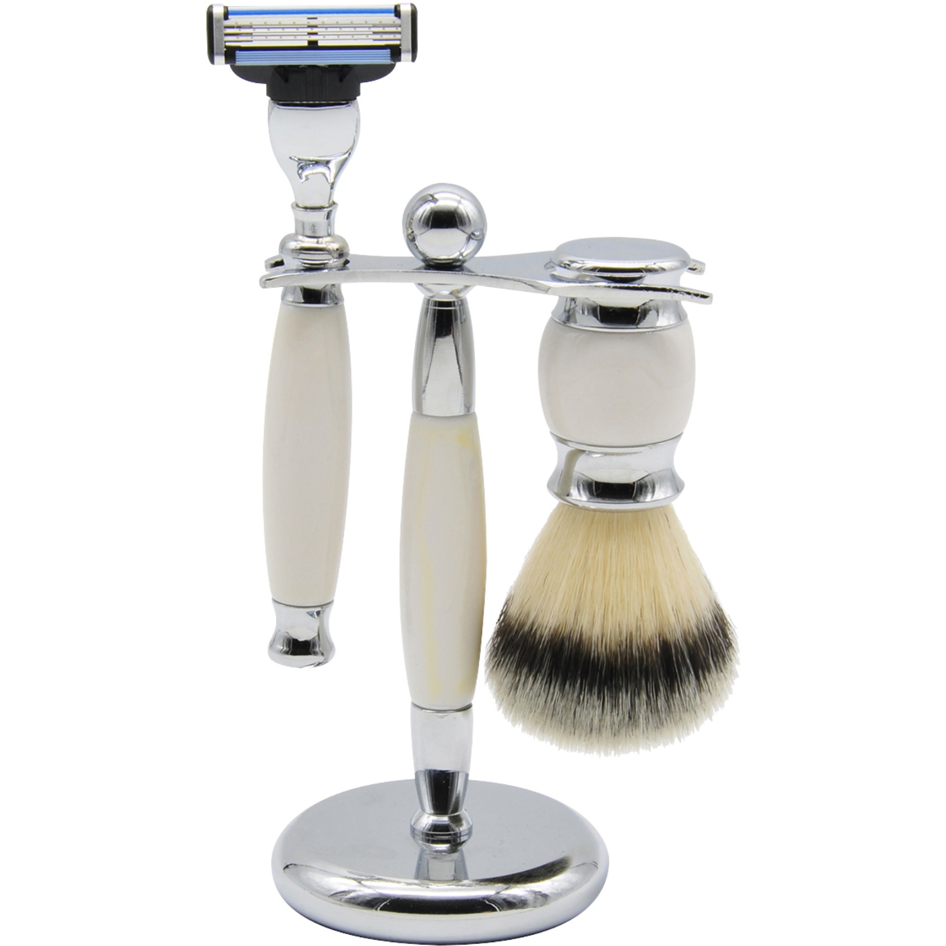 Union Razors SS2 Wet Shaving Kit for Men 3-Piece Shaving Gift Set with Brush and Stand Razor Barber Kit - White
