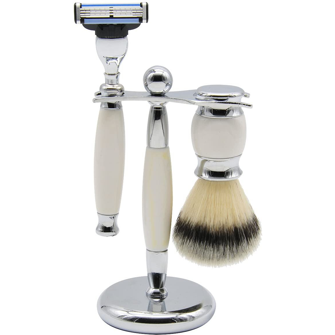 Union Razors SS2 Wet Shaving Kit for Men 3-Piece Shaving Gift Set with Brush and Stand Razor Barber Kit - White