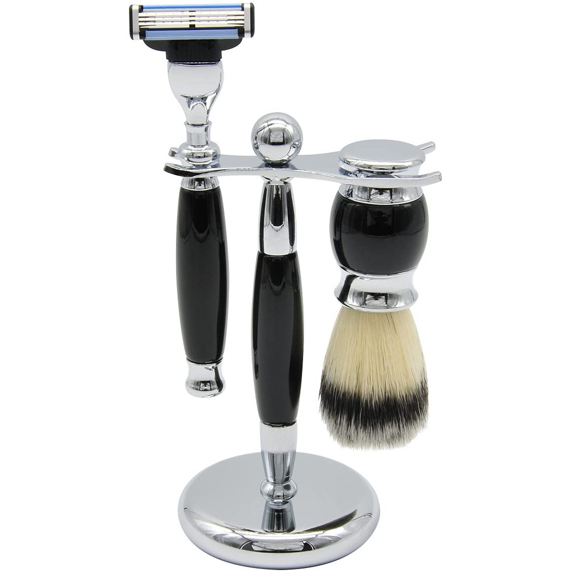 Union Razors SS3 Wet Shaving Kit for Men 3-Piece Shaving Gift Set with Brush and Stand Razor Barber Kit - Black