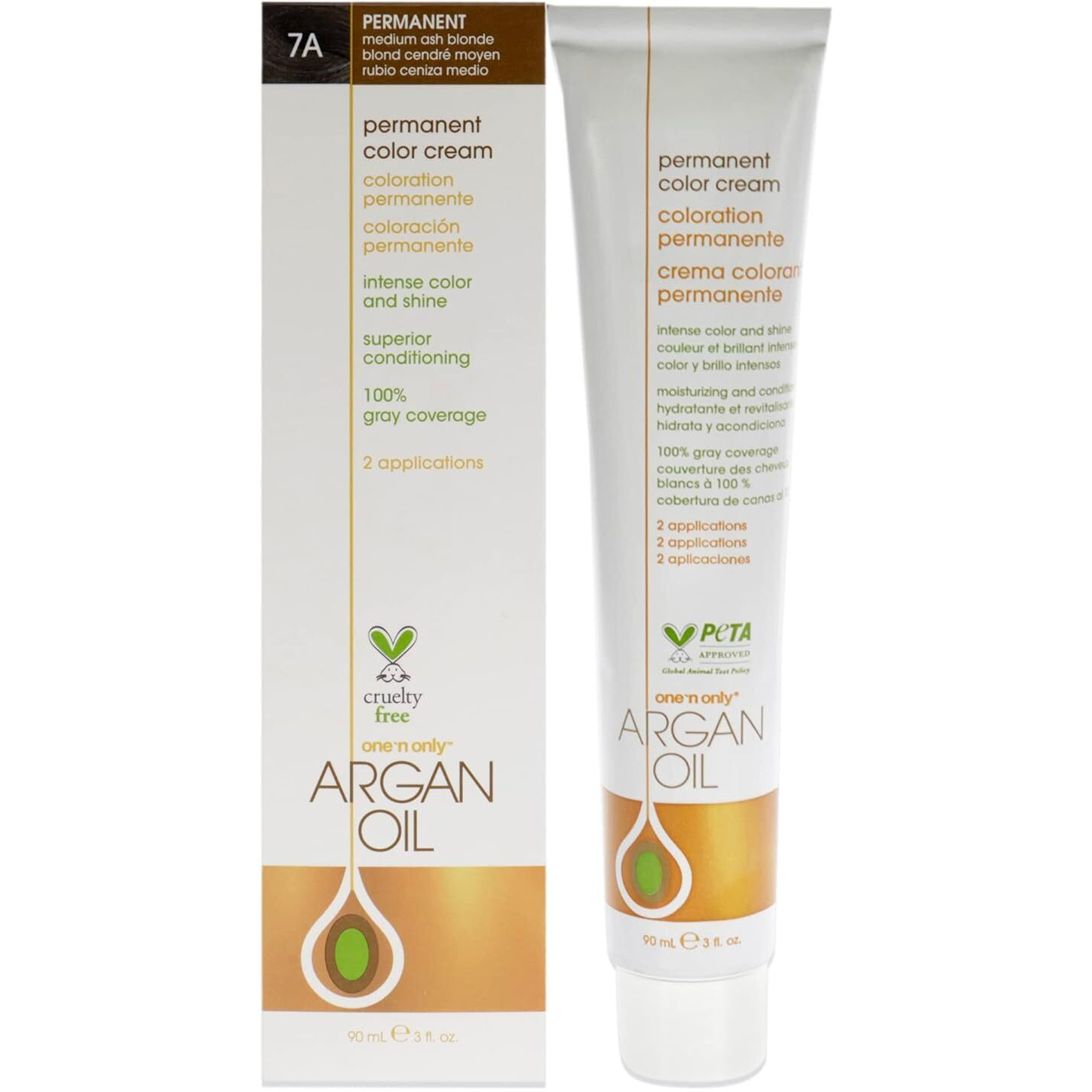 Argan Oil Permanent Color Cream - 7A Medium Ash Blonde by One n Only for Unisex - 3 oz Hair Color