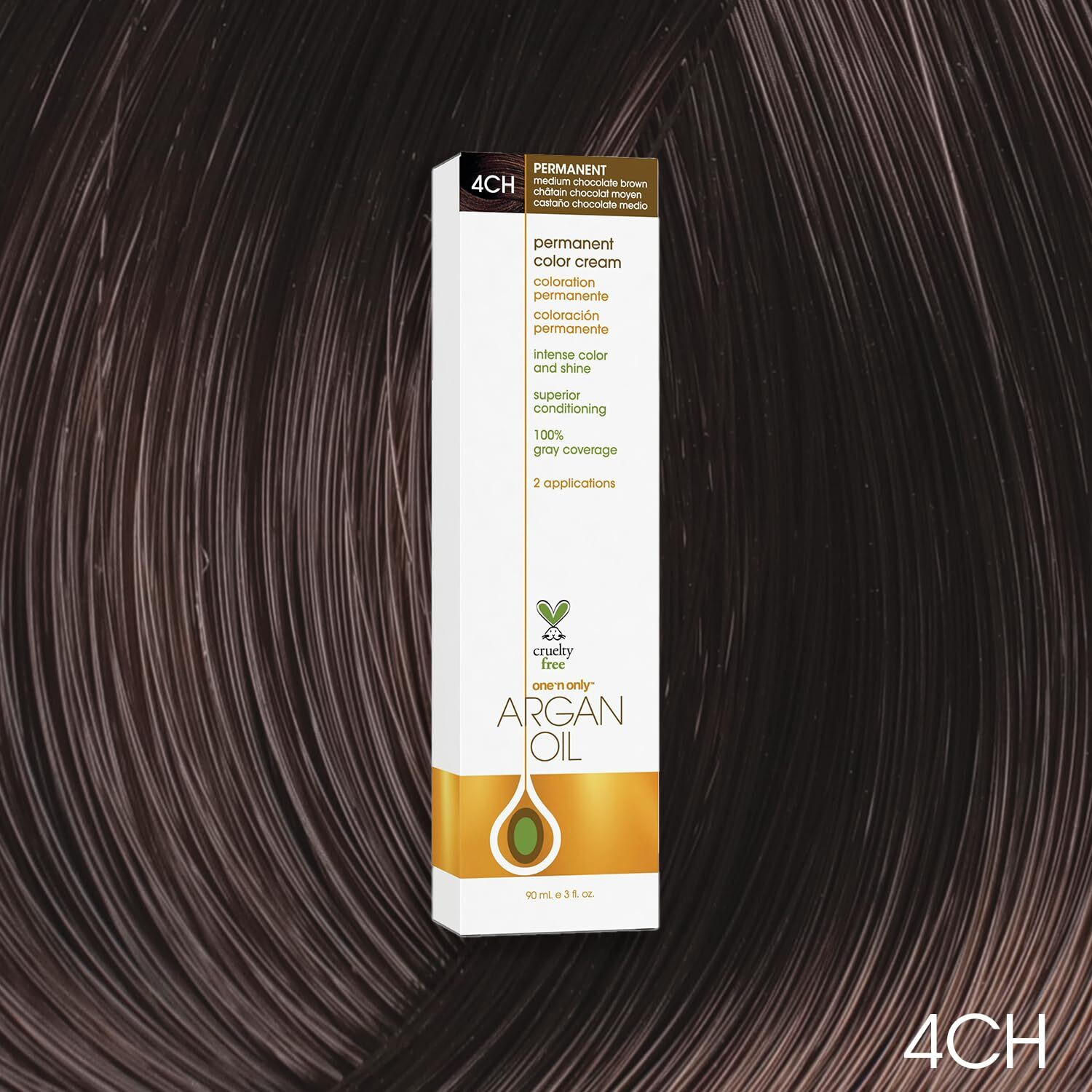 Argan Oil Permanent Color Cream - 4CH Medium Chocolate Brown by One n Only for Unisex - 3 oz Hair Color