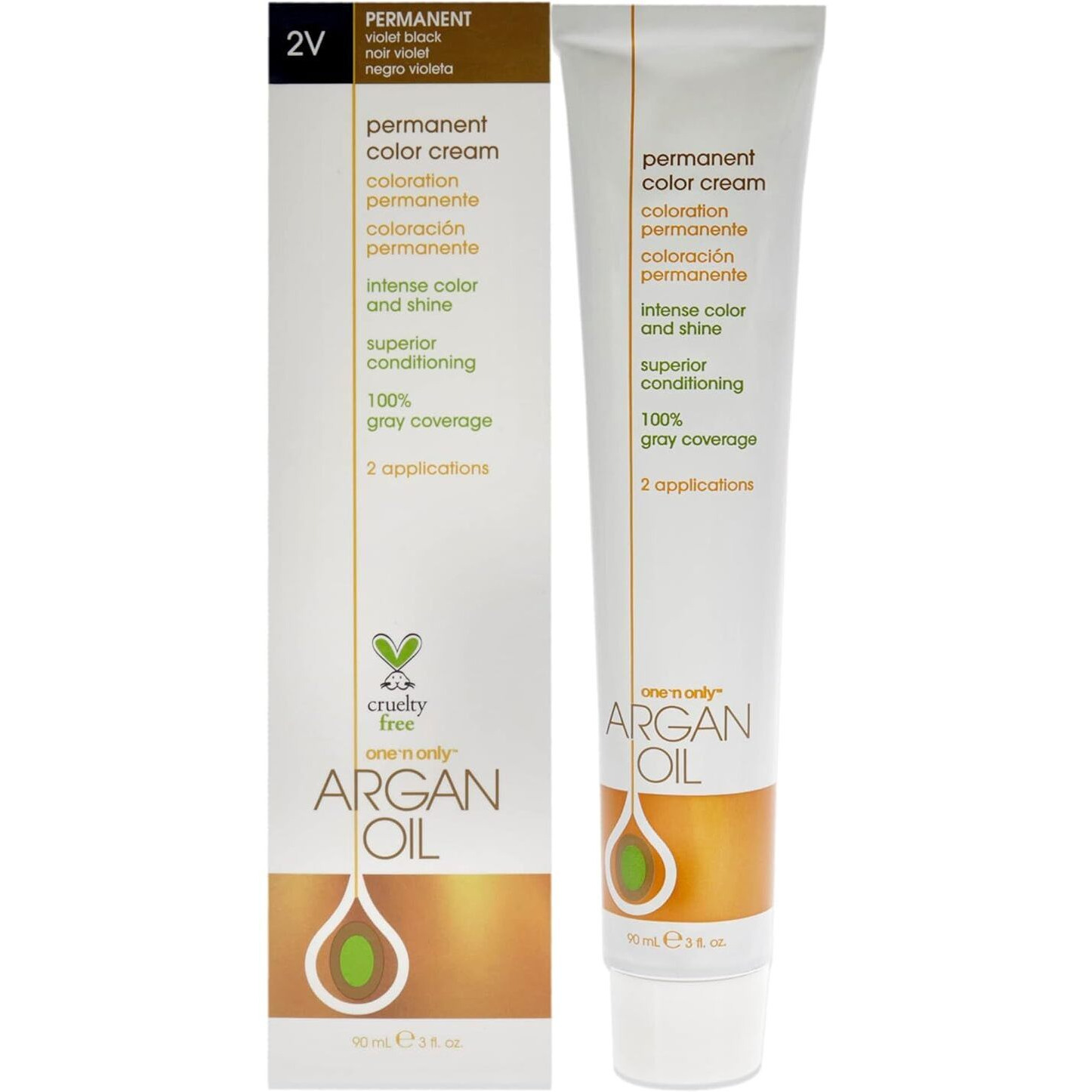 Argan Oil Permanent Color Cream - 2V Violet Black by One n Only for Unisex - 3 oz Hair Color