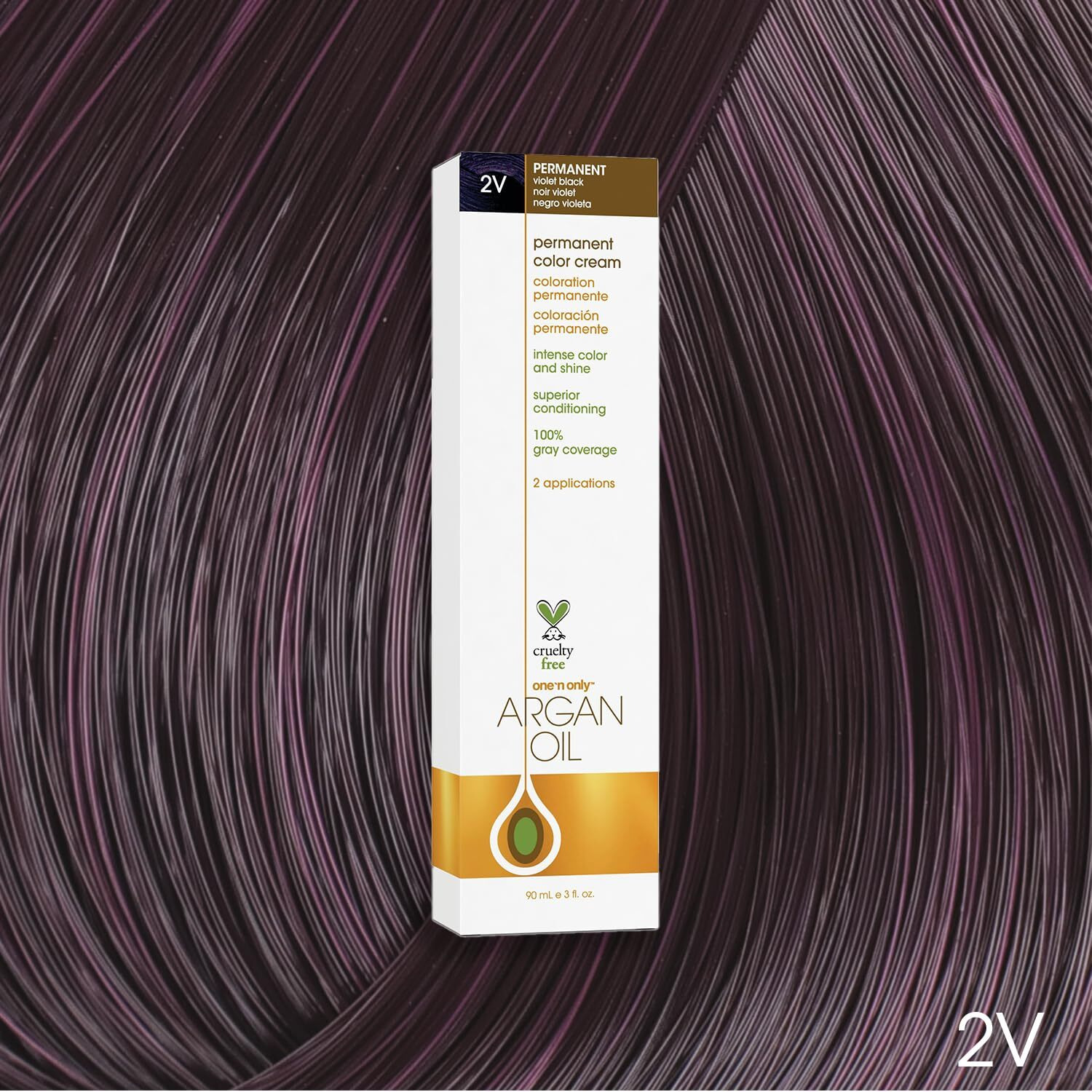 Argan Oil Permanent Color Cream - 2V Violet Black by One n Only for Unisex - 3 oz Hair Color