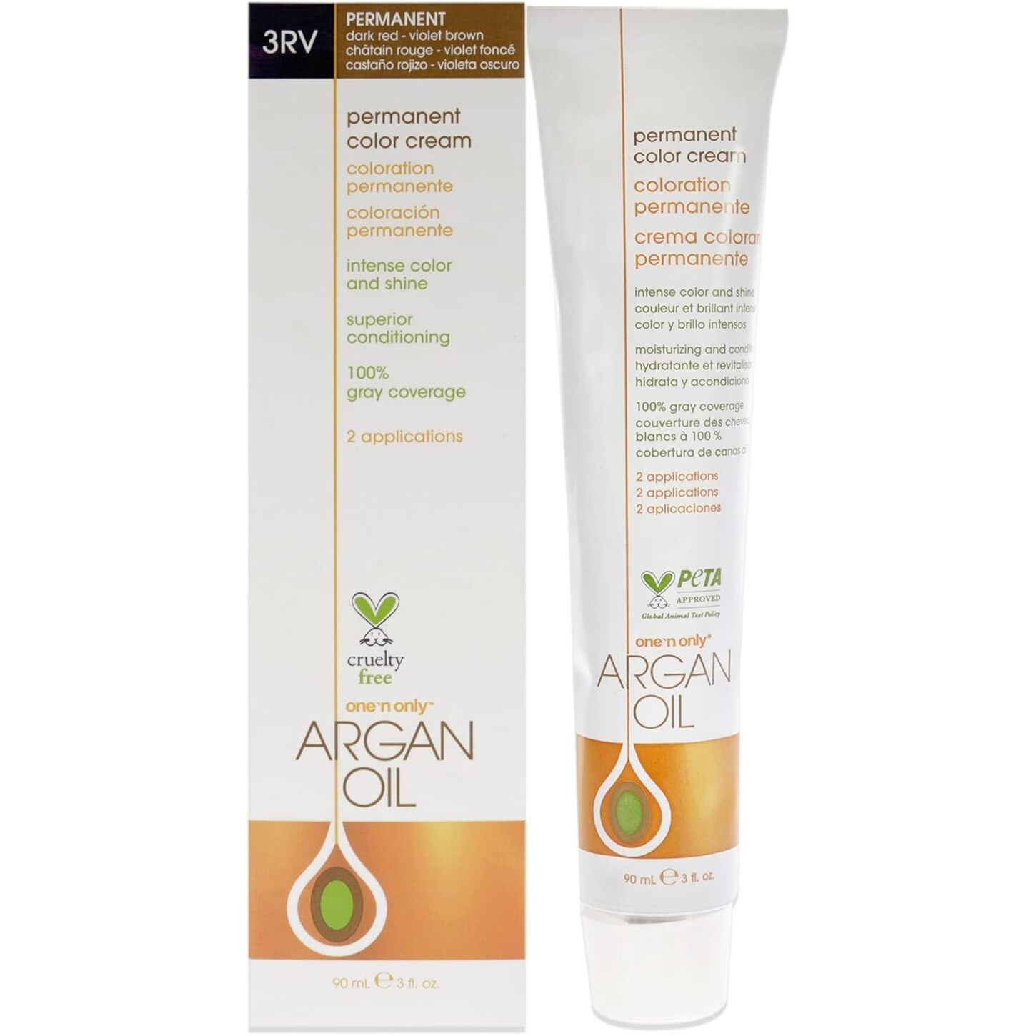 Argan Oil Permanent Color Cream - 3RV Dark Red Violet Brown by One n Only for Unisex - 3 oz Hair Color