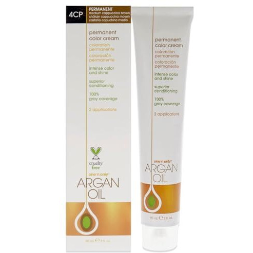 Argan Oil Permanent Color Cream - 4CP Medium Cappuccino Brown by One n Only for Unisex - 3 oz Hair Color