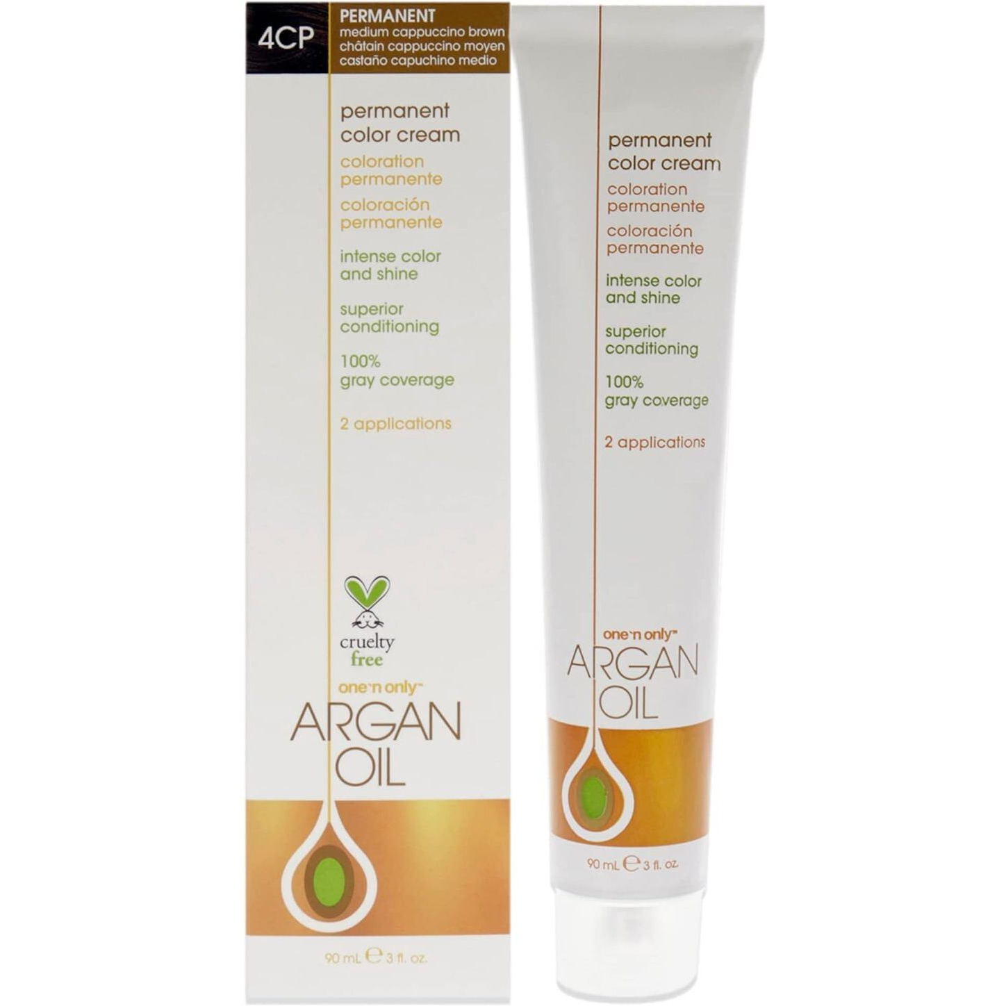 Argan Oil Permanent Color Cream - 4CP Medium Cappuccino Brown by One n Only for Unisex - 3 oz Hair Color