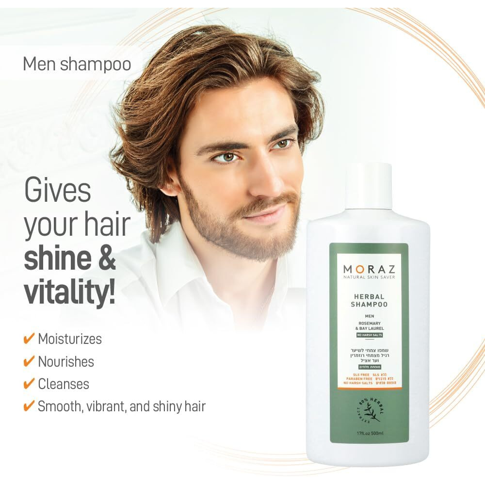 Men Herbal Shampoo for Normal Hair by Moraz for Men - 17 oz Shampoo