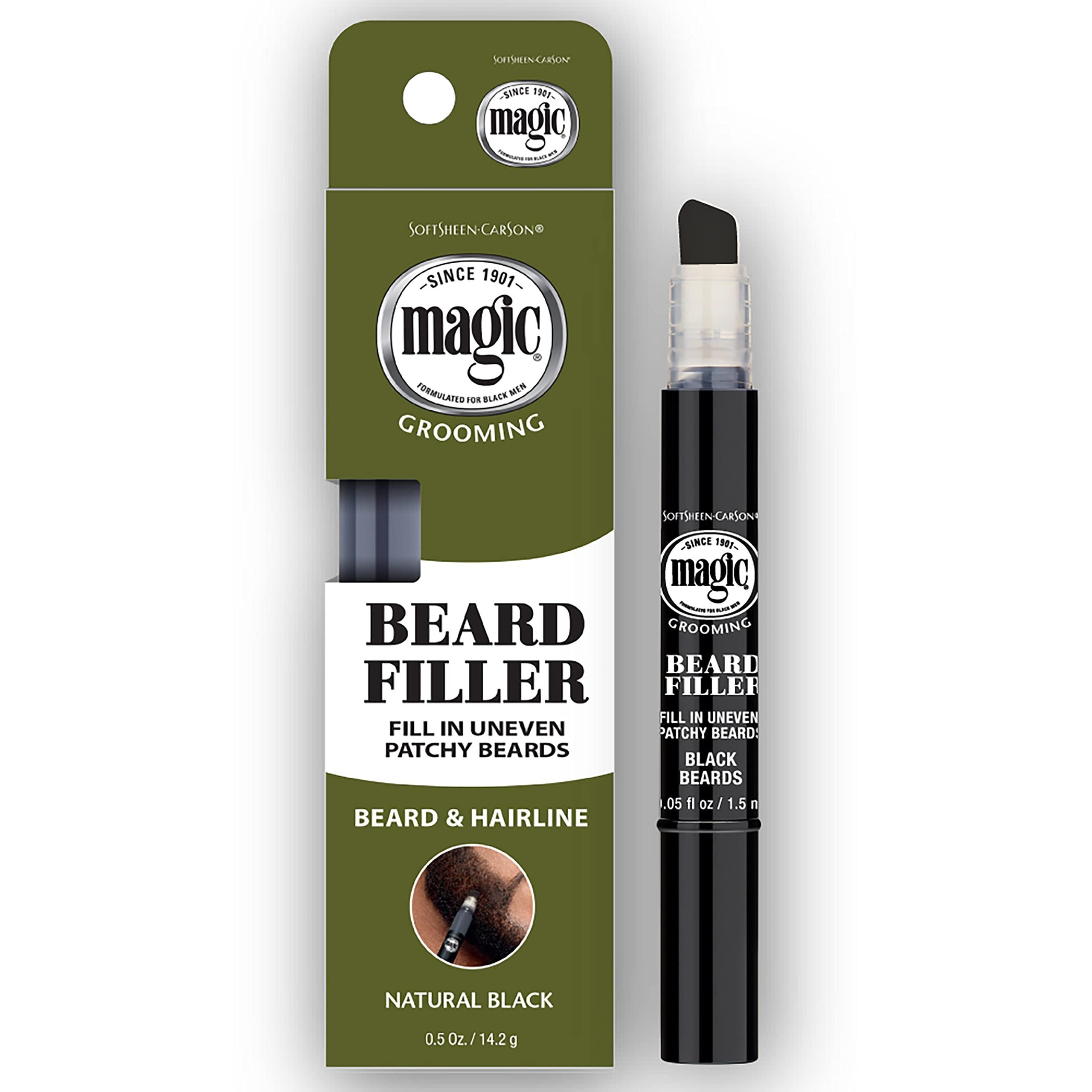 SoftSheen-Carson Magic Grooming Beard Filler Pencil Brush for Men, Waterproof, Fill in Patchy Beard & Cover Greys, Natural Black Shade, Black, 0.05 Fl Oz
