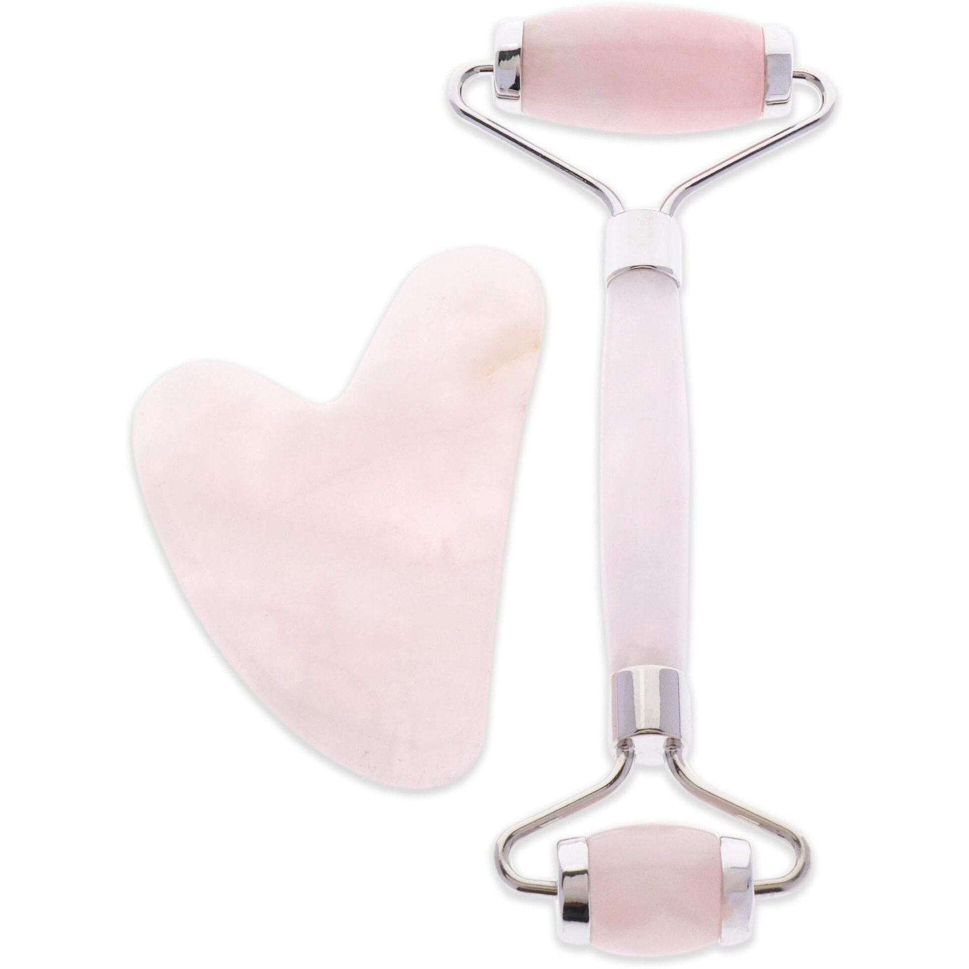 Anti-Ageing Facial Massage Tools by Cult51 for Unisex - 2 Pc Pure Rose Quartz Roller, Gua Sha Tool