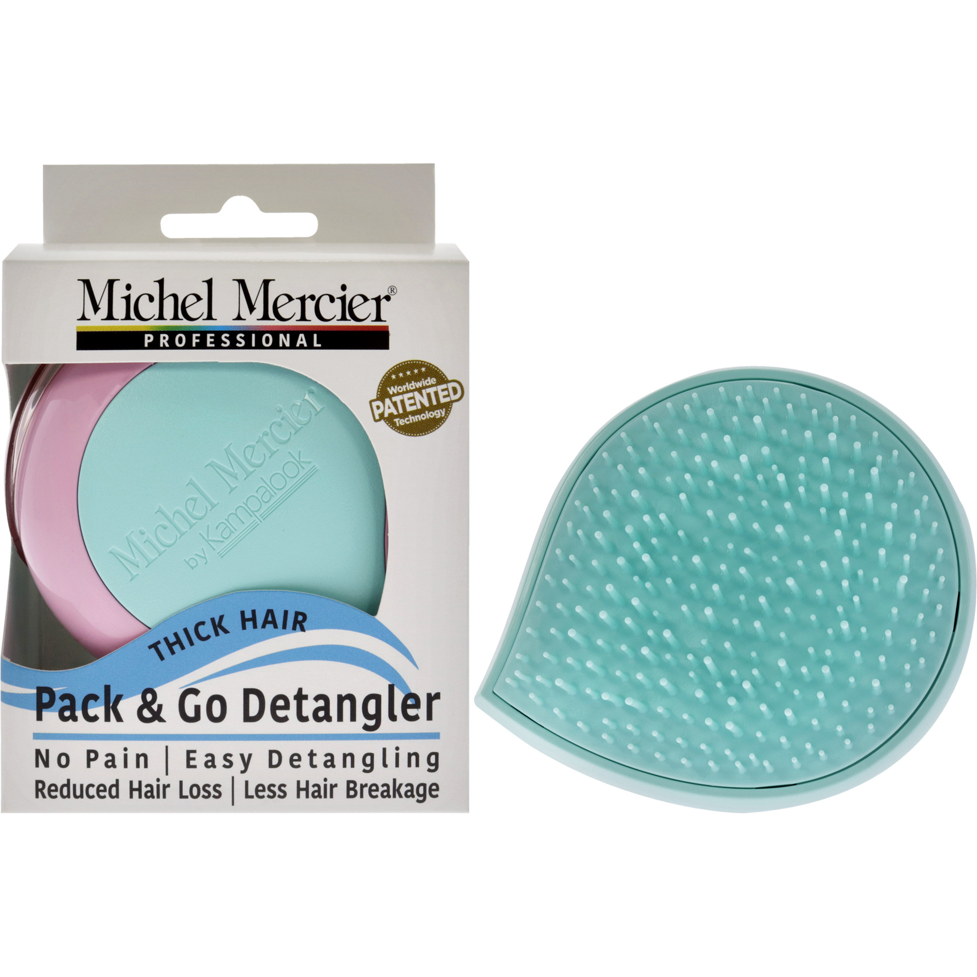 Pack and Go Detangler Thick Hair - Turquoise-Pink by Michel Mercier for Unisex - 1 Pc Hair Brush
