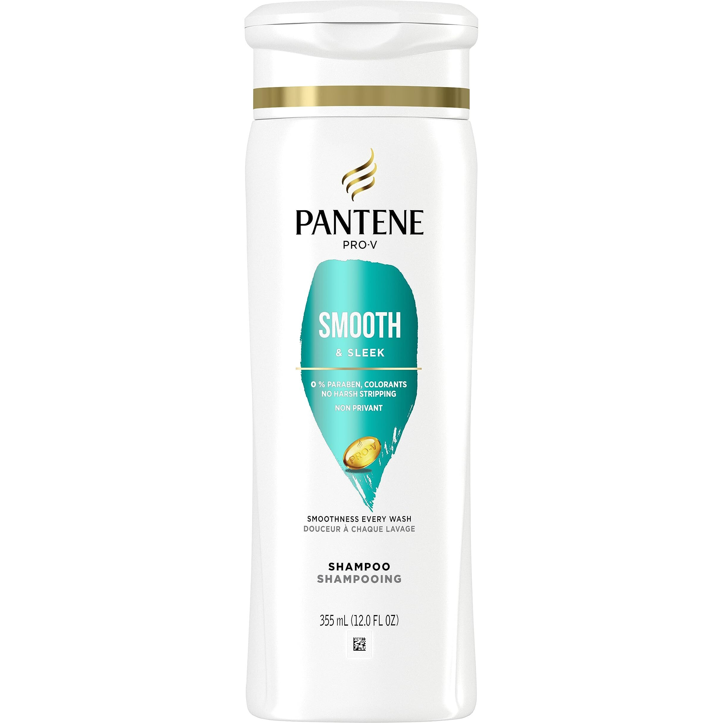 Pantene Shampoo with Frizz Control, Smooth & Sleek, Safe for Color-Treated Hair, 355 mL