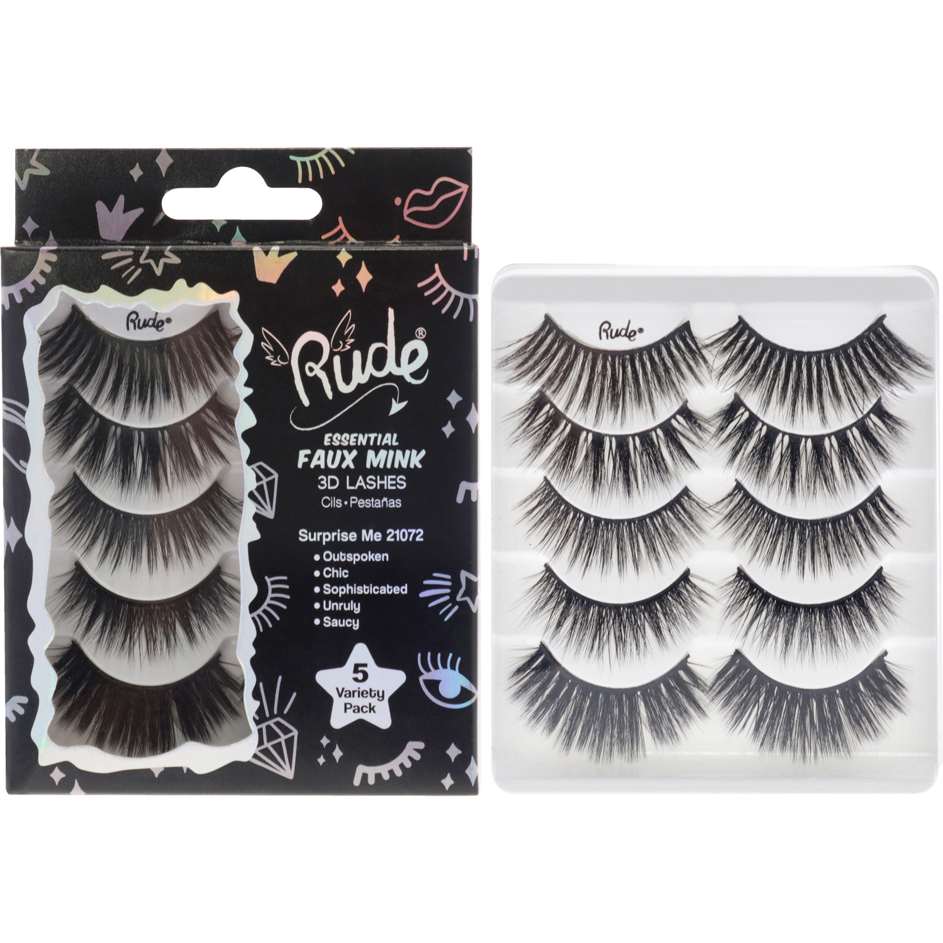 Essential Faux Mink 3D Lashes - Surprise Me by Rude Cosmetics for Women - 5 Pair Eyelashes