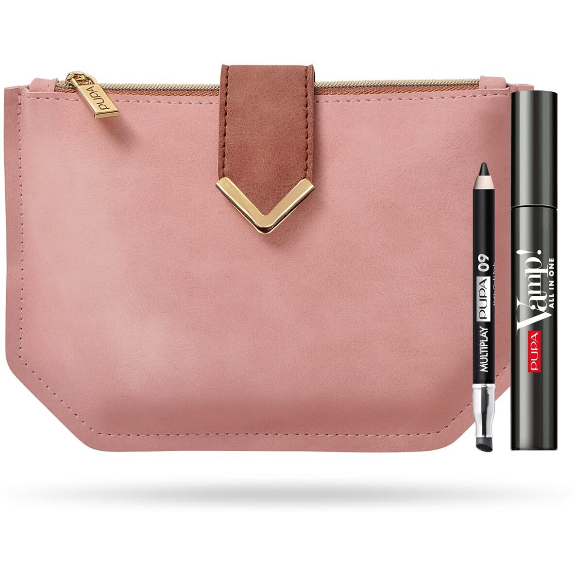 Vamp All in One and Multiplay Set by Pupa Milano for Women - 3 Pc 0.30oz Vamp All in One Mascara - 101 Black, 0.03oz Multiplay Eye Pencil - 09 Black, Wallet