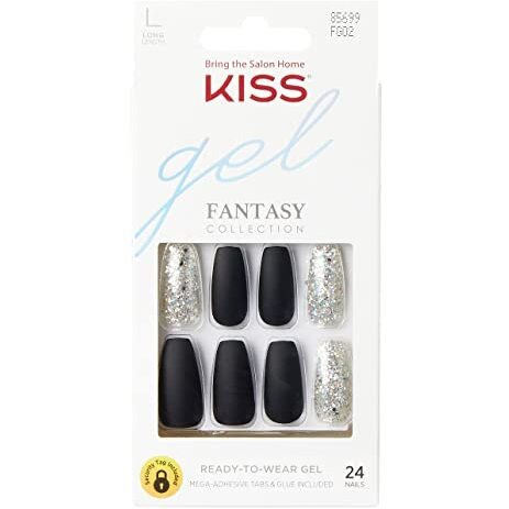 Kiss Gel Fantasy Collection 24 Count Black/Sparkle Long Length (Pack of 2)