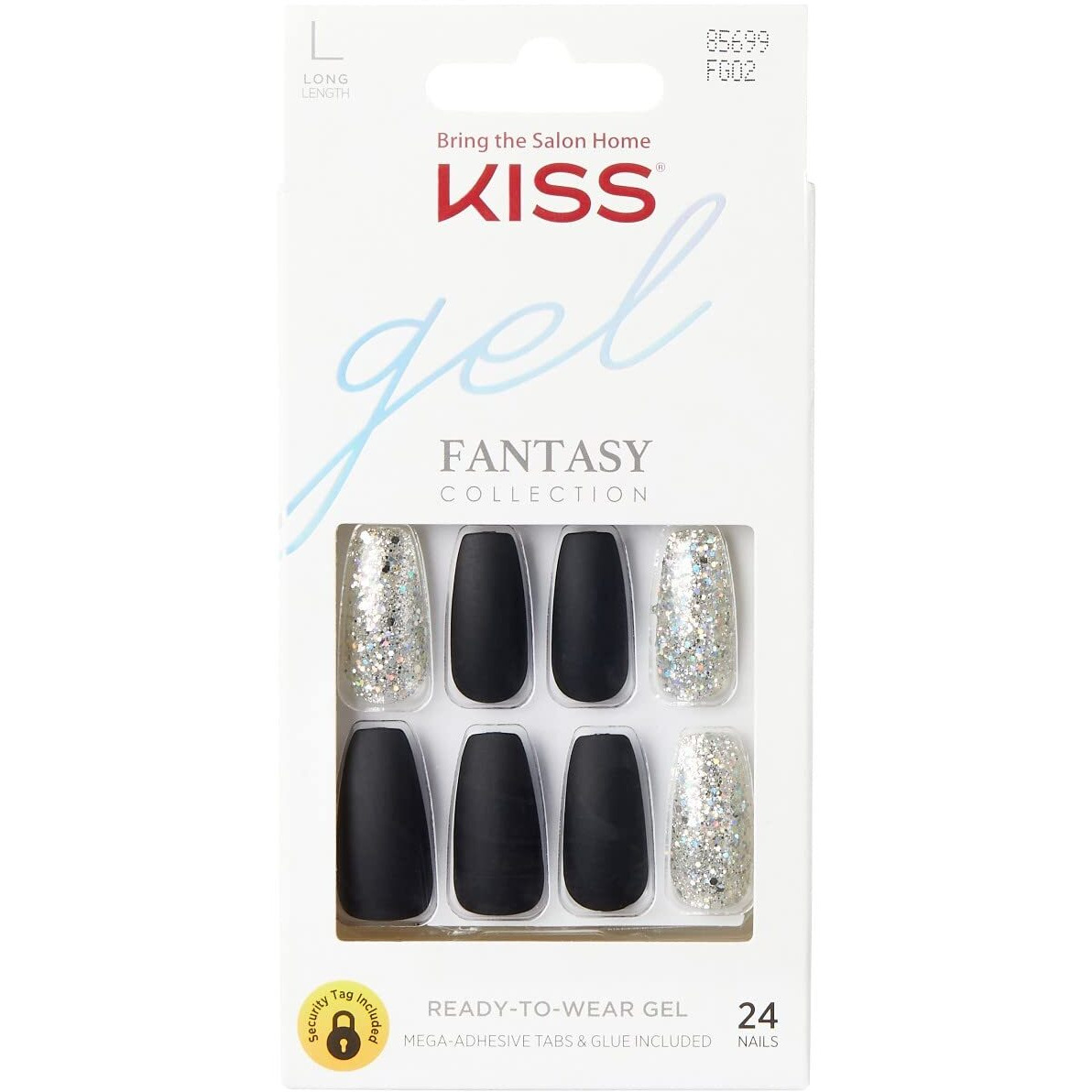 Kiss Gel Fantasy Collection 24 Count Black/Sparkle Long Length (Pack of 2)