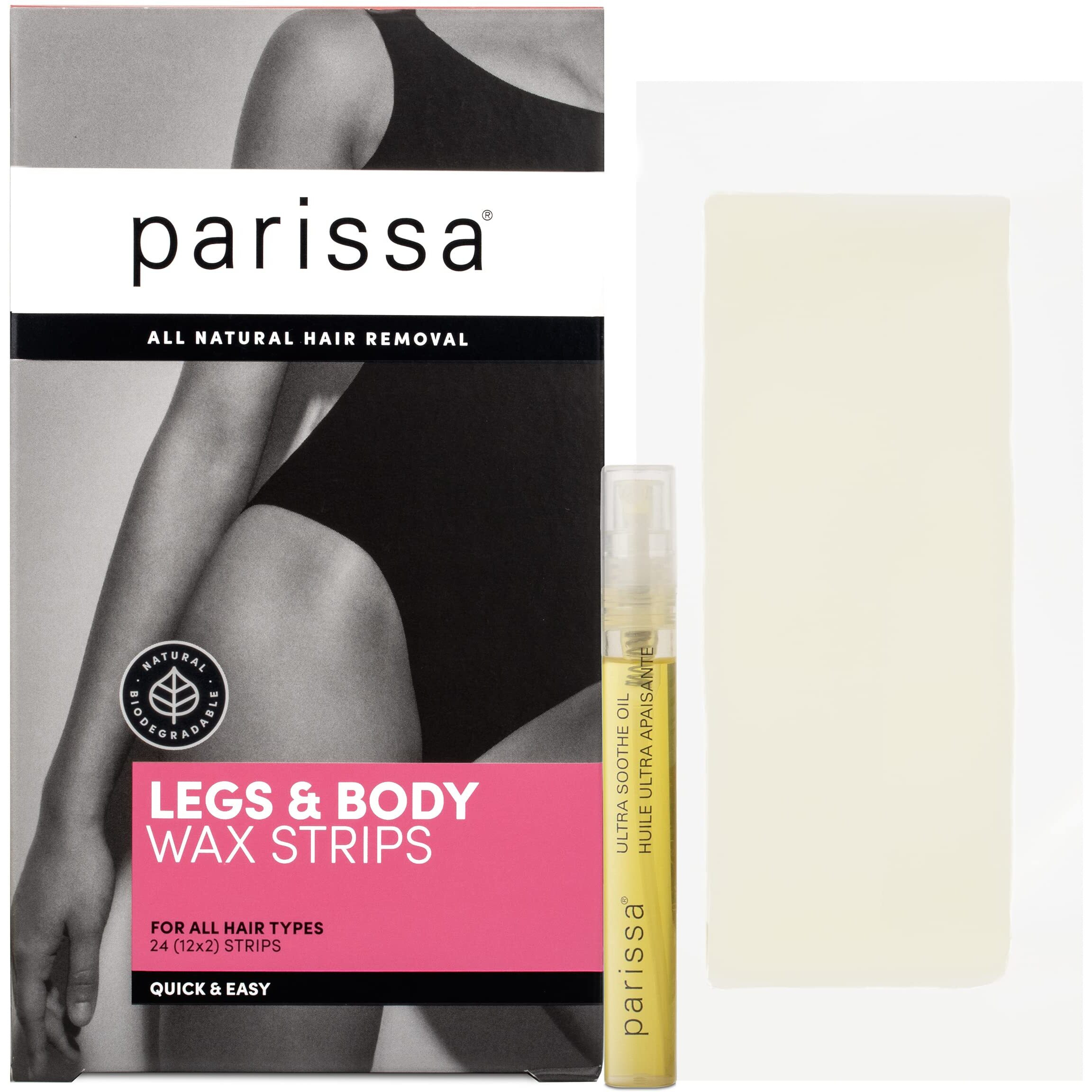 Parissa Legs & Body 24 Biodegradable Wax Strips Kit for At-Home Hair Removal with Ready-to-Use Large Wax Strips for All Hair Types, Pink (PW-ST40)