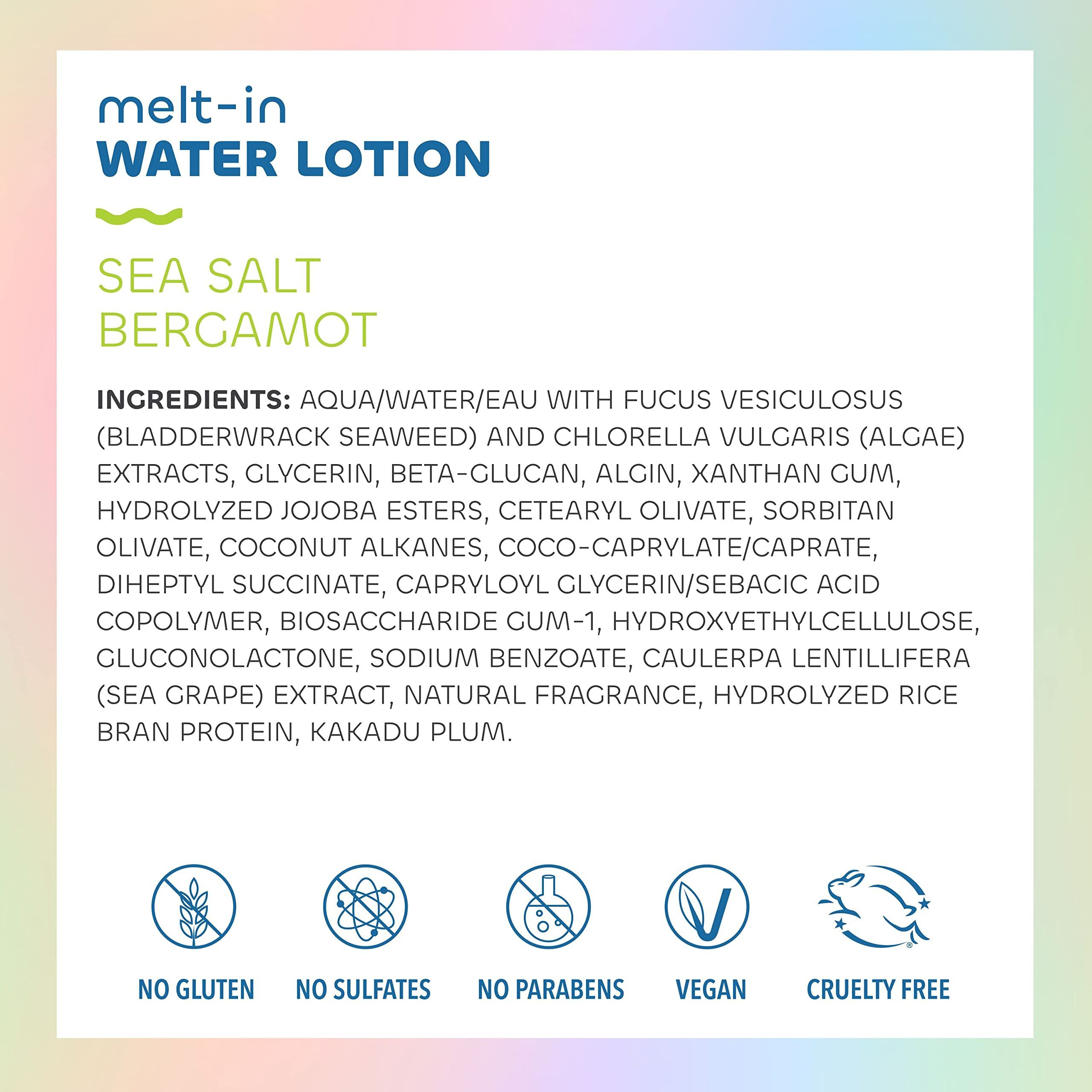 Seaweed Bath Co. Melt-In Water Lotion, Sea Salt Bergamot Scent, 4 Ounce, Sustainably Harvested Seaweed, Sea Grape, Beta-Glucan