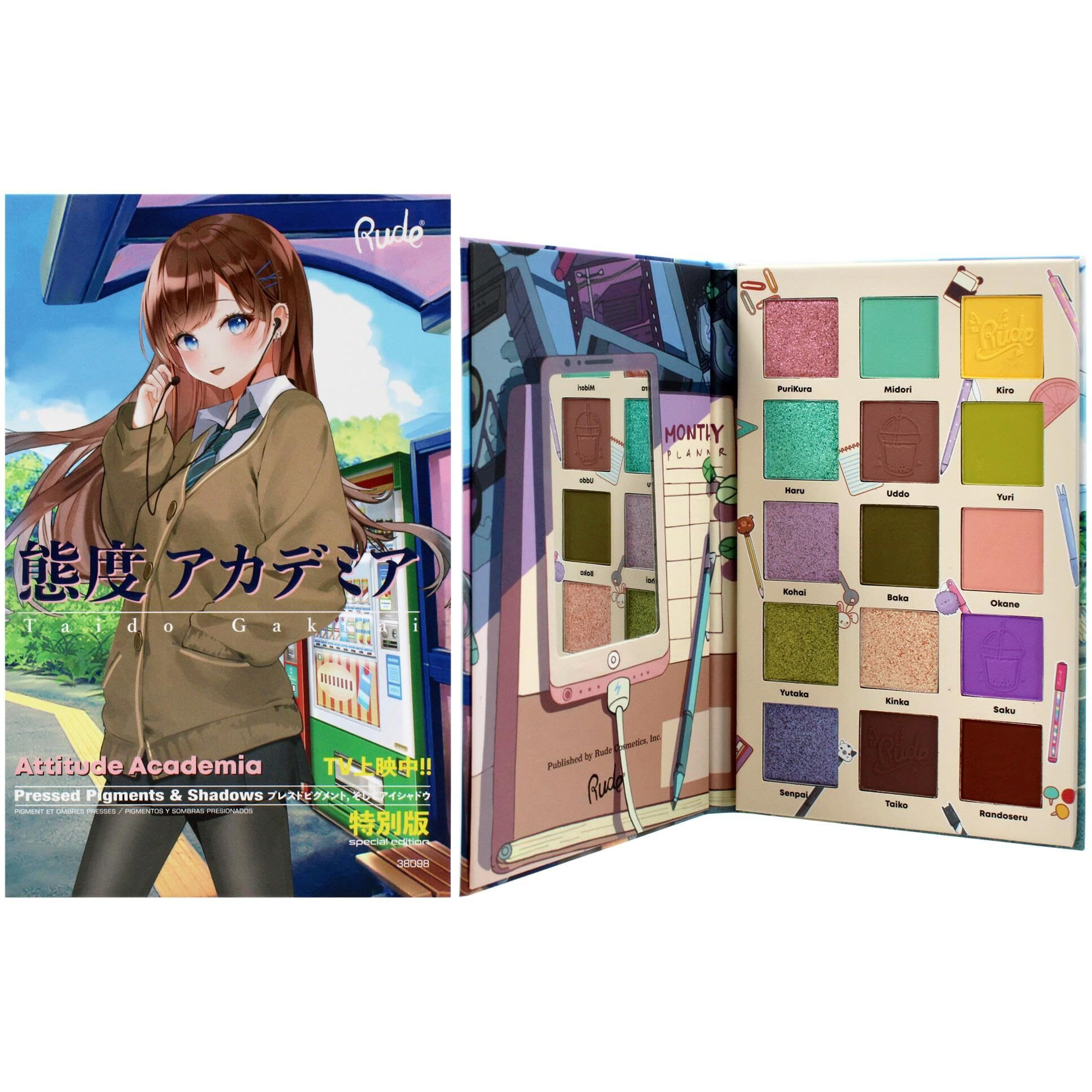 Manga Collection Pressed Pigments and Shadows Palette - Attitude Academia by Rude Cosmetics for Women - 0.77 oz Palette