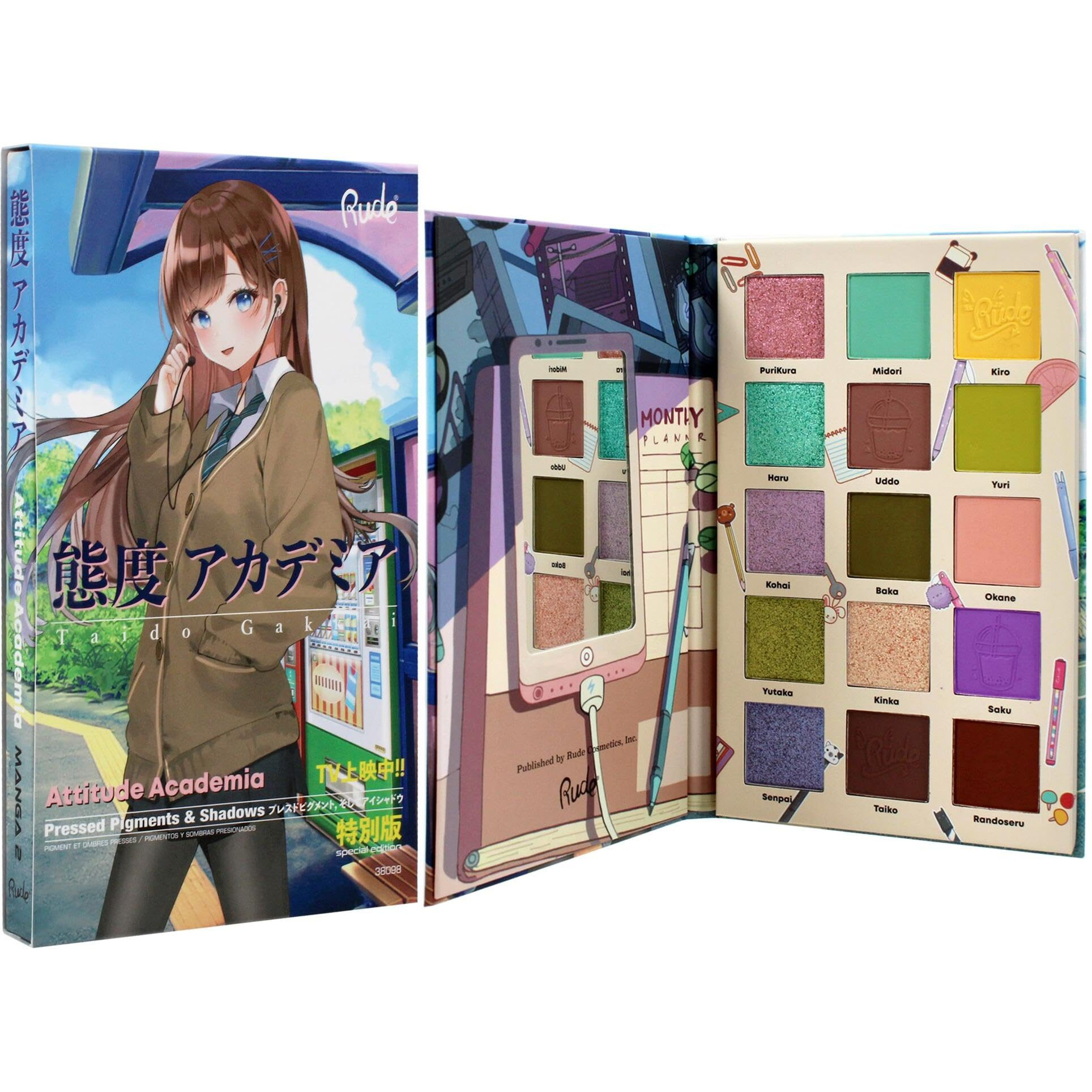 Manga Collection Pressed Pigments and Shadows Palette - Attitude Academia by Rude Cosmetics for Women - 0.77 oz Palette